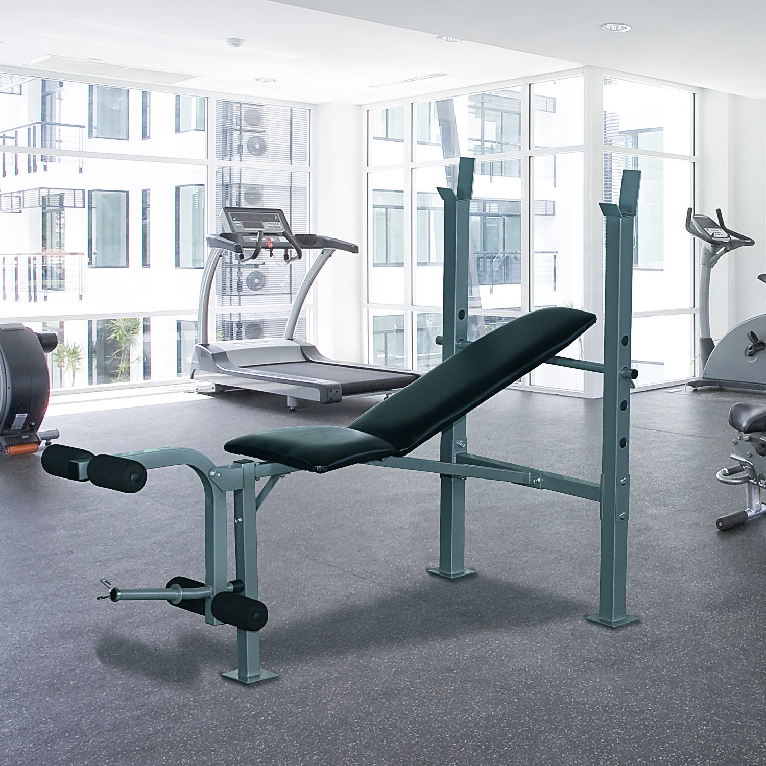Soozier Incline Decline Weight Bench with Leg Extension and Barbell Rack, Adjustable Bench Press Weight Lifting Bench
