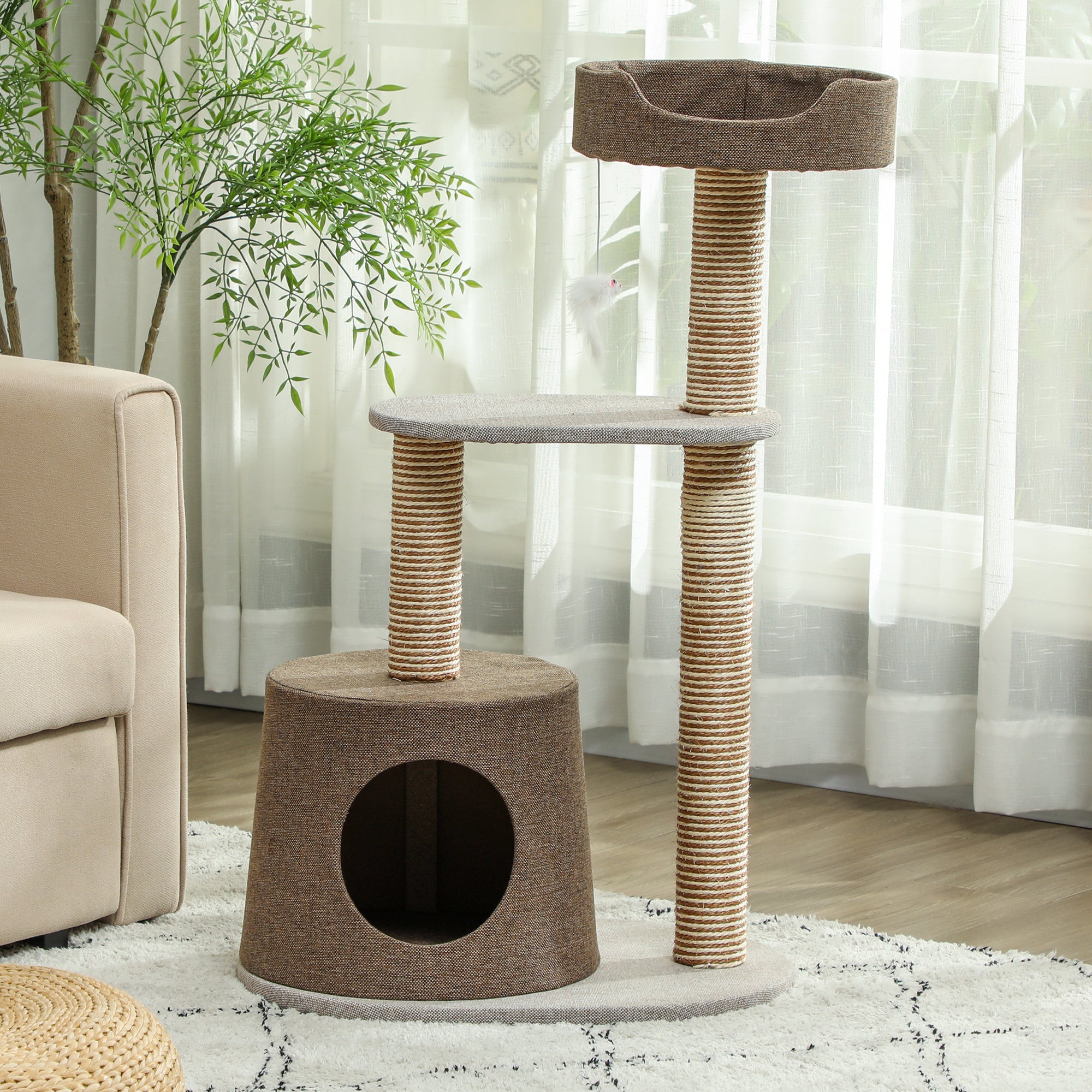 PawHut Scratching Cat Tree Post Climbing Kitten Pets Furniture with Toy, Brown