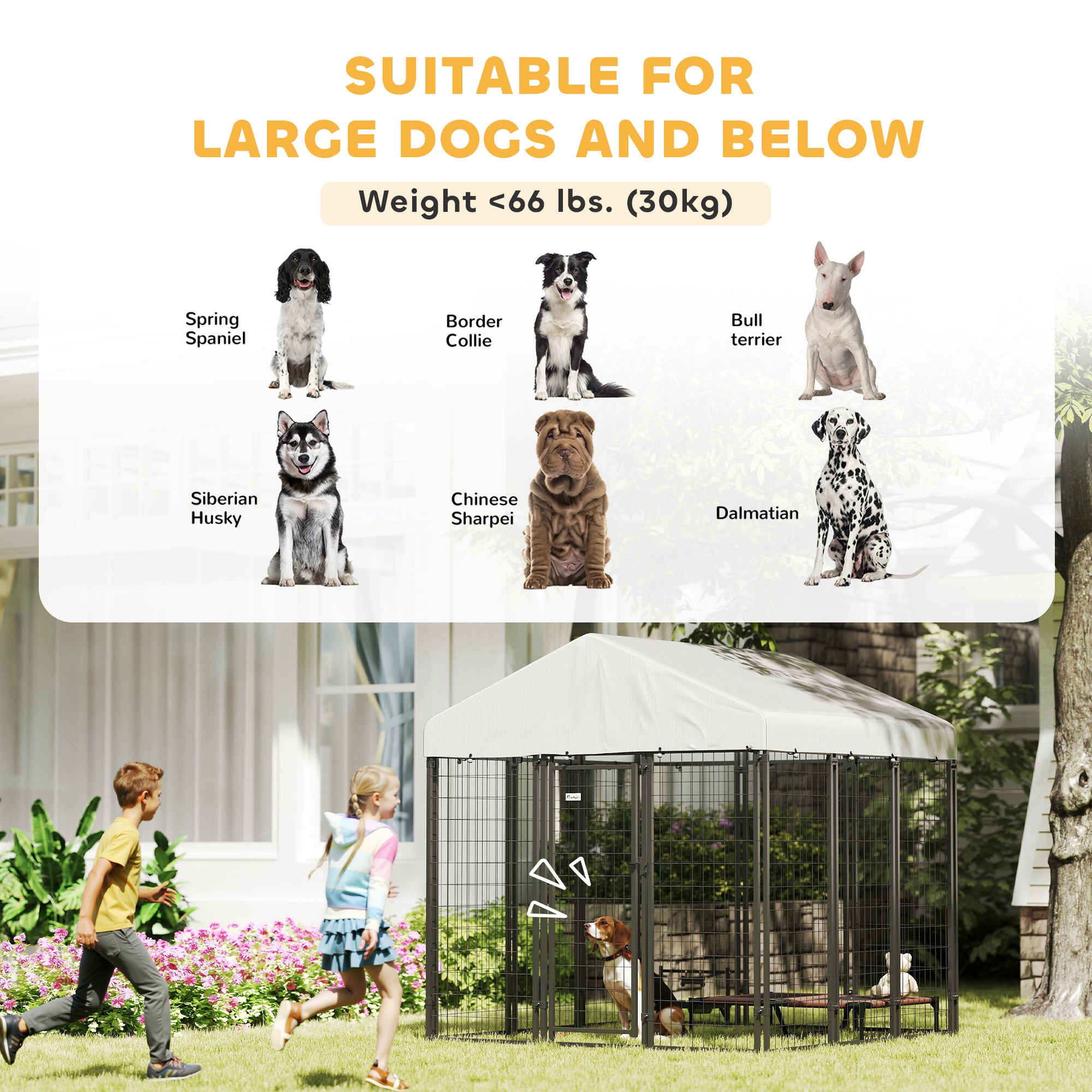 PawHut Outdoor Dog Kennel with Waterproof UV-Resistant Cover, for Large and Medium Dogs, 6' x 6' x 6', Silver