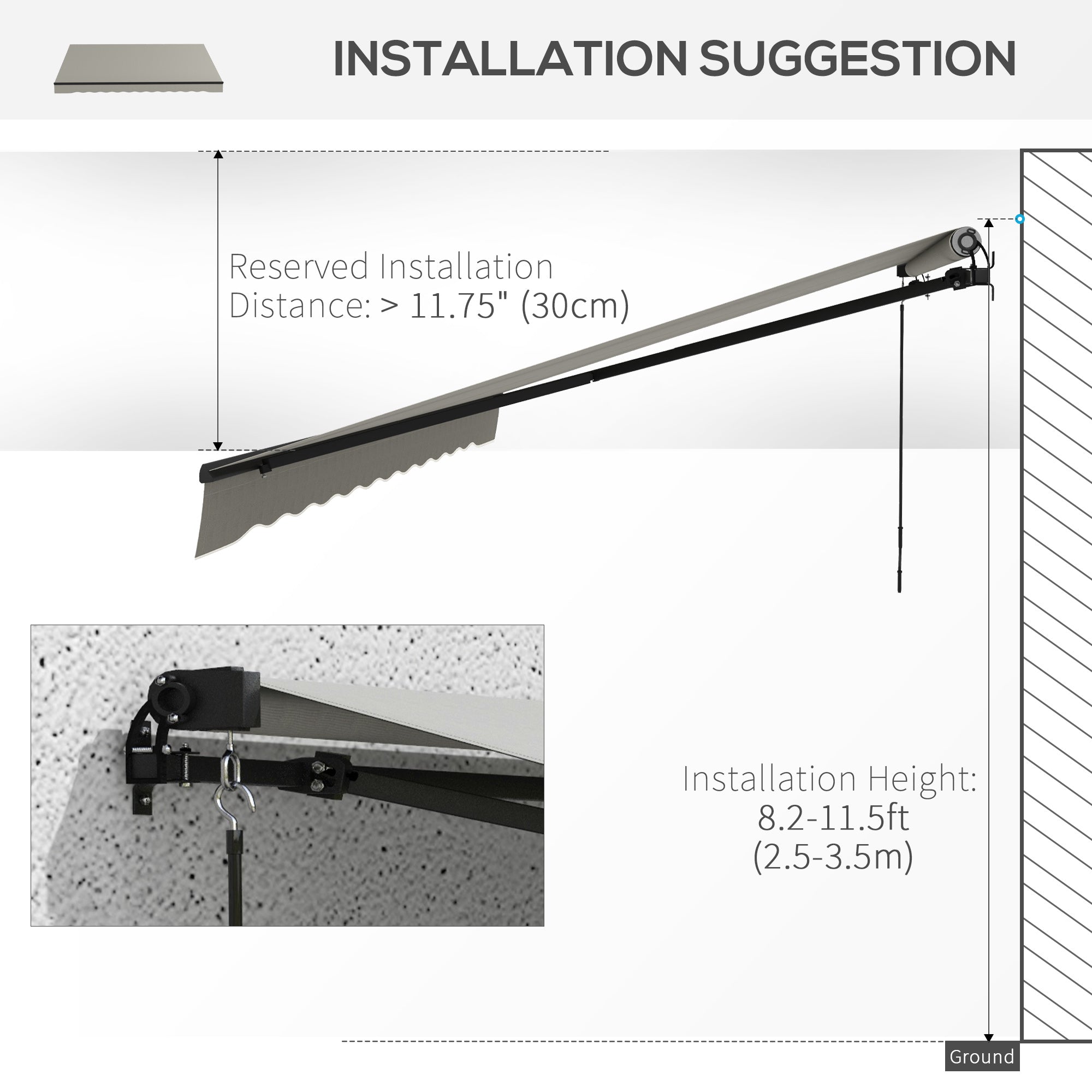 Outsunny 12' x 10' Retractable Awning, 280gsm UV Resistant Sunshade Shelter, for Deck, Balcony, Yard, Light Grey