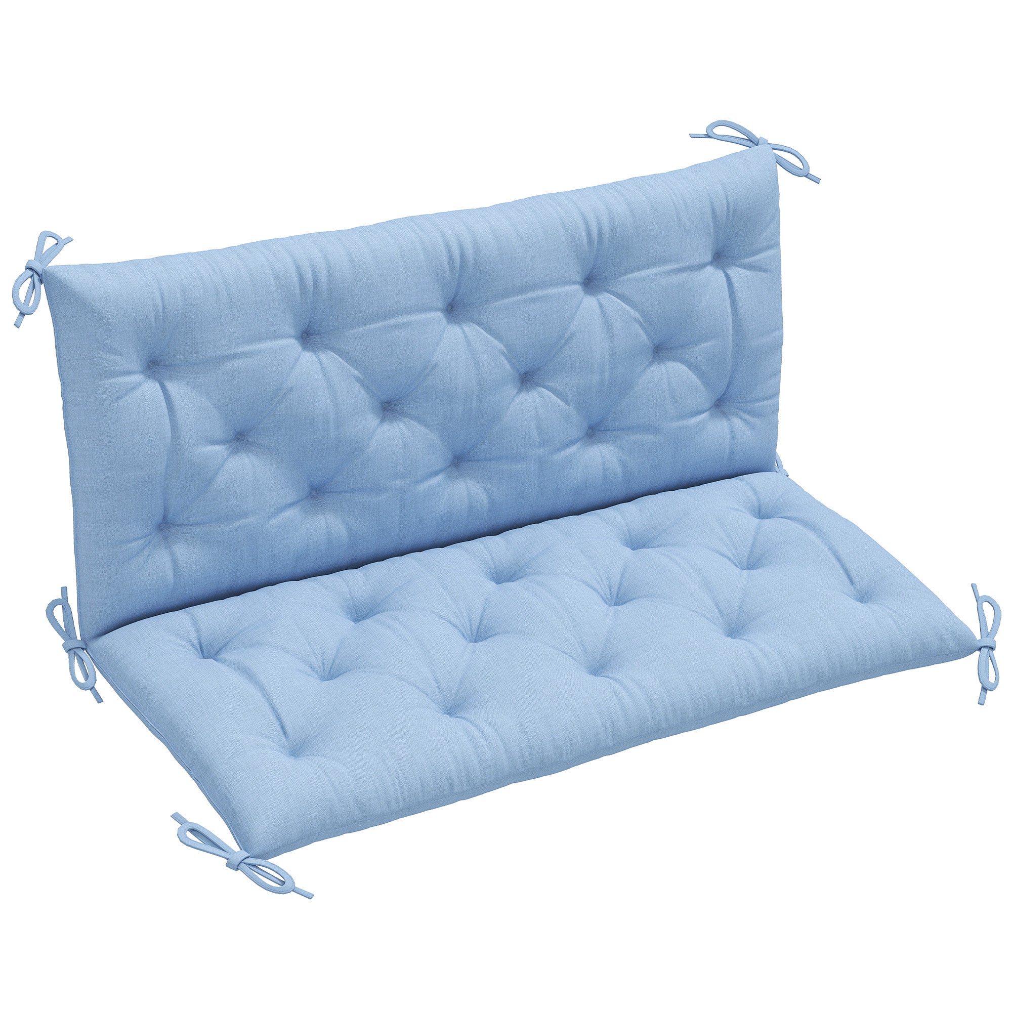 Outsunny 2 Seater Garden Bench Cushion, Thick Outdoor Non-Slip 2 Seater Soft Pad With Backrest for Garden Patio, 47" x 43" x 5", Light Blue