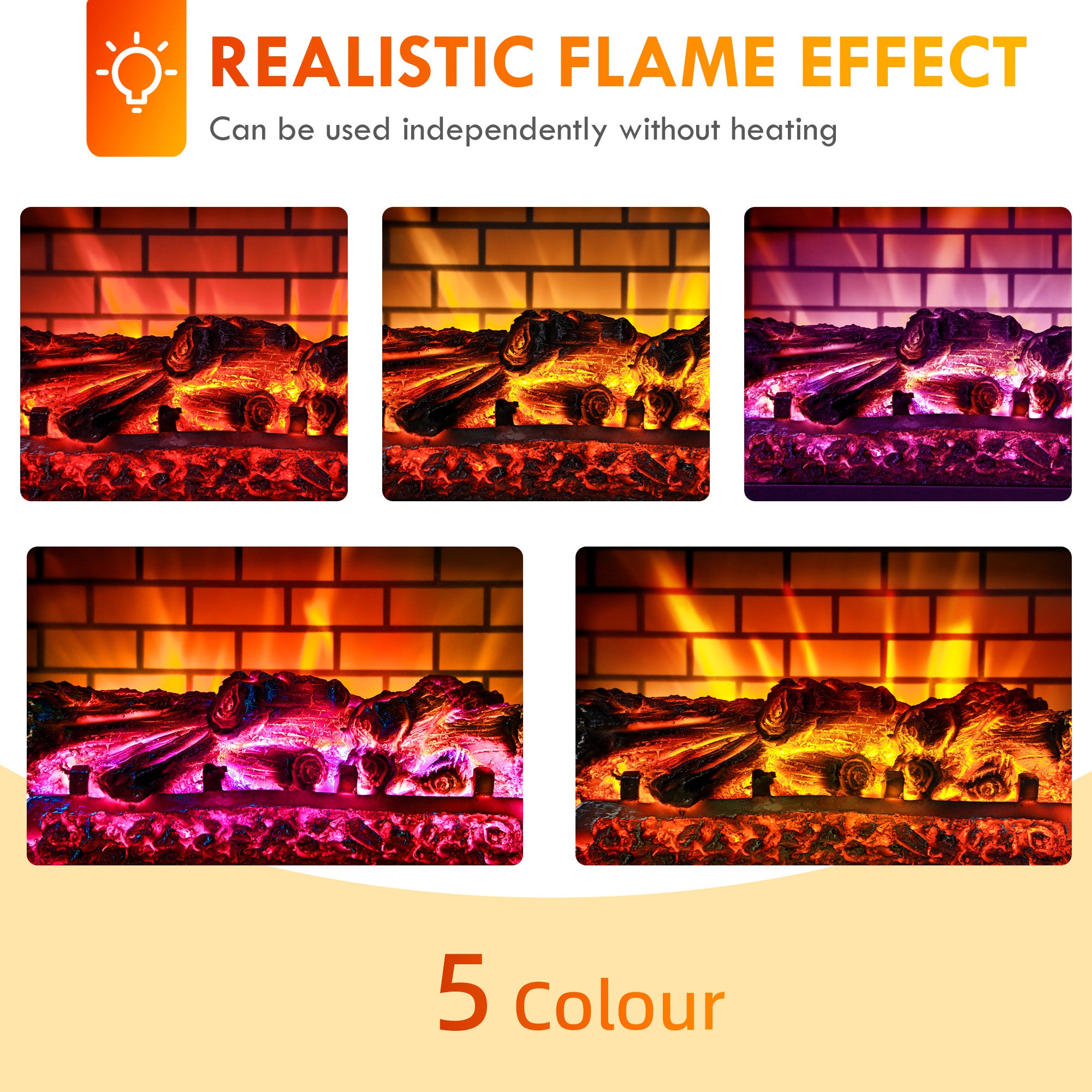 HOMCOM Electric Fireplace Stove, Infrared Fireplace Heater with Realistic Flame, Adjustable Temperature, 1500W, White