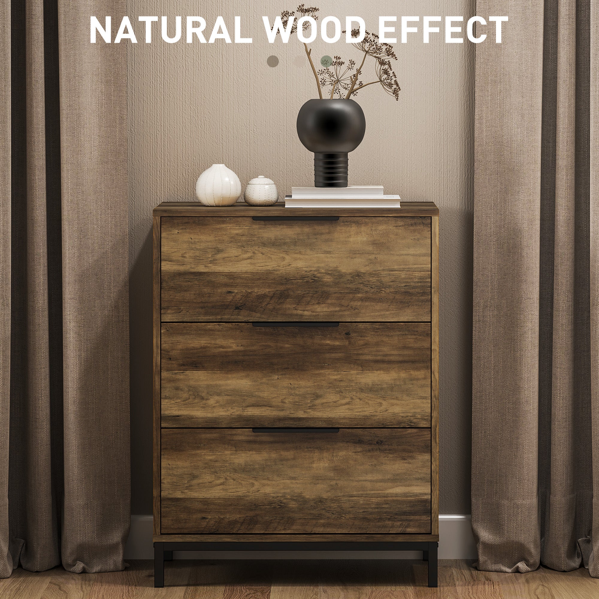 HOMCOM Dresser for Bedroom, 3 Drawer Dresser Tower, Chest of Drawers for Hallway, Entryway, Closet, Natural