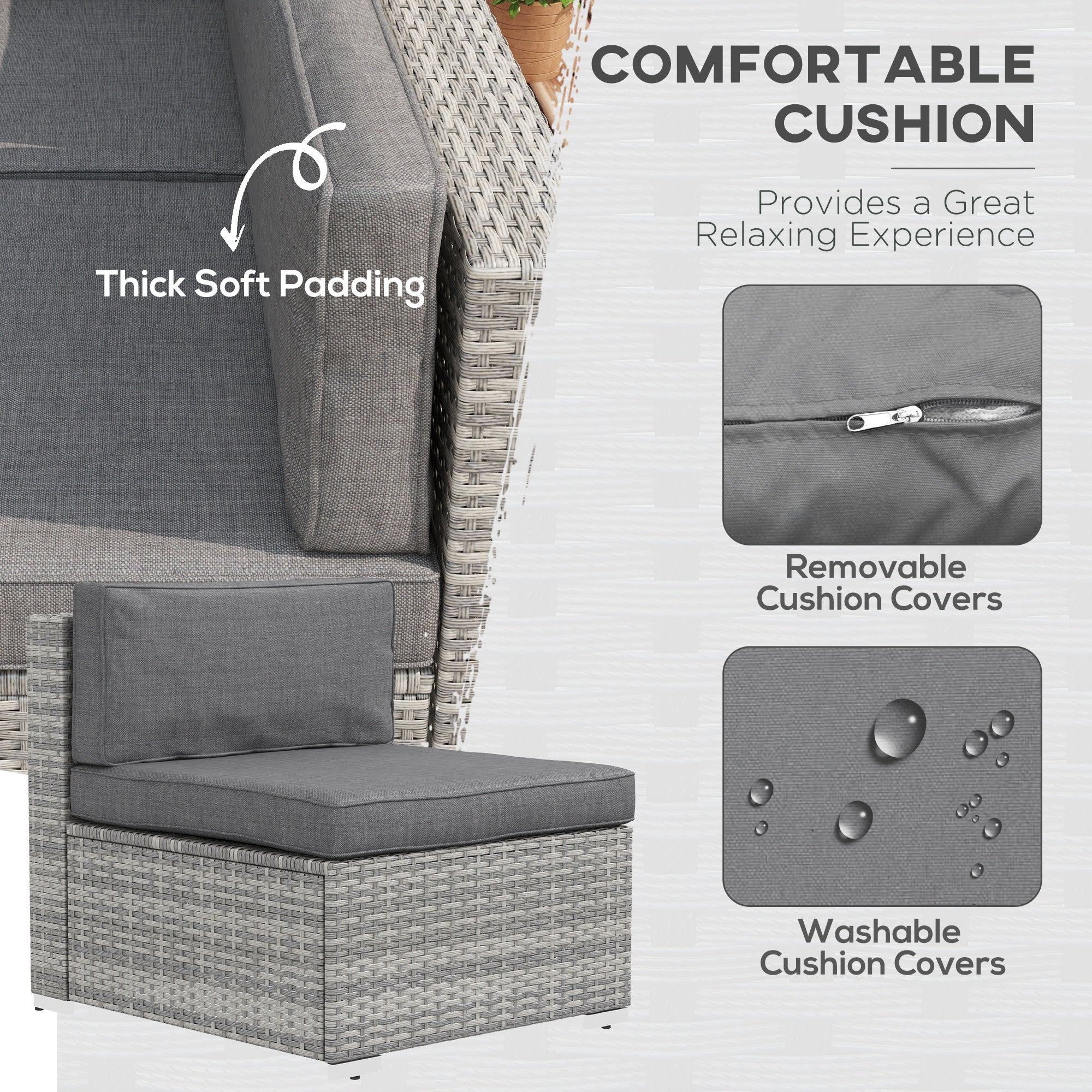 Outsunny 7pc Garden Wicker Sectional Set w/ Tea Table Patio Rattan Lounge Sofa Outdoor Deck Furniture Grey