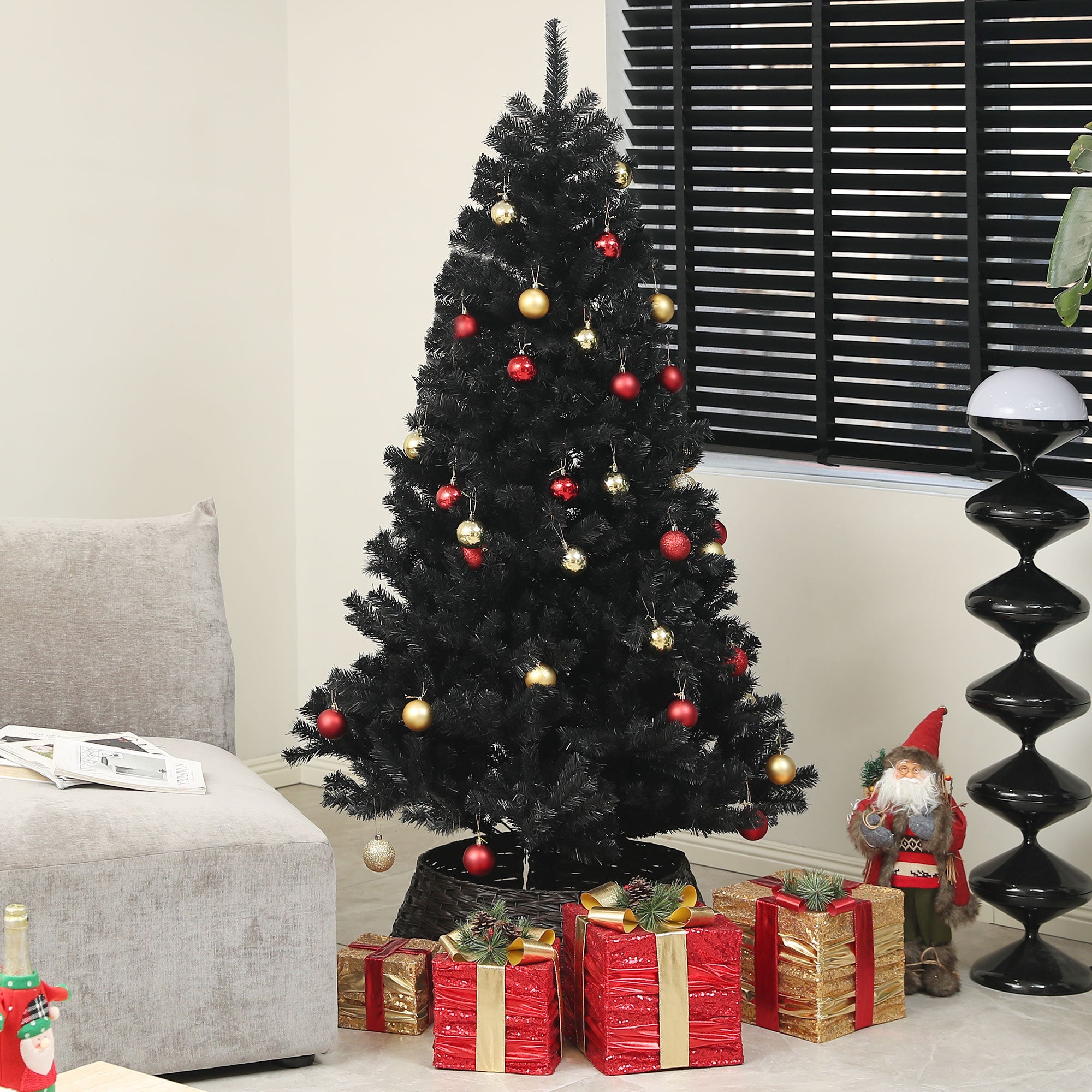HOMCOM 6ft Artificial Christmas Trees with Auto Open and Steel Base, Black