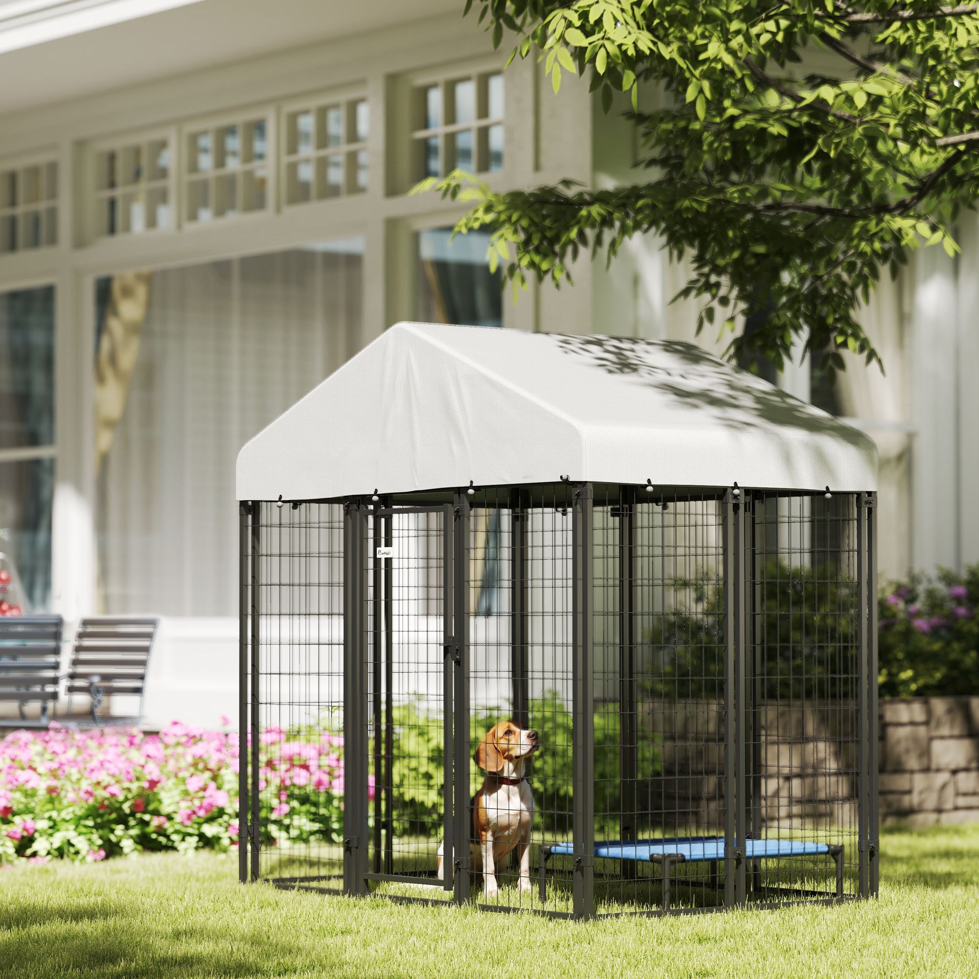 PawHut Outdoor Dog Kennel with Waterproof UV-Resistant Cover, for Medium and Small Dogs, 6' x 4' x 6', Silver