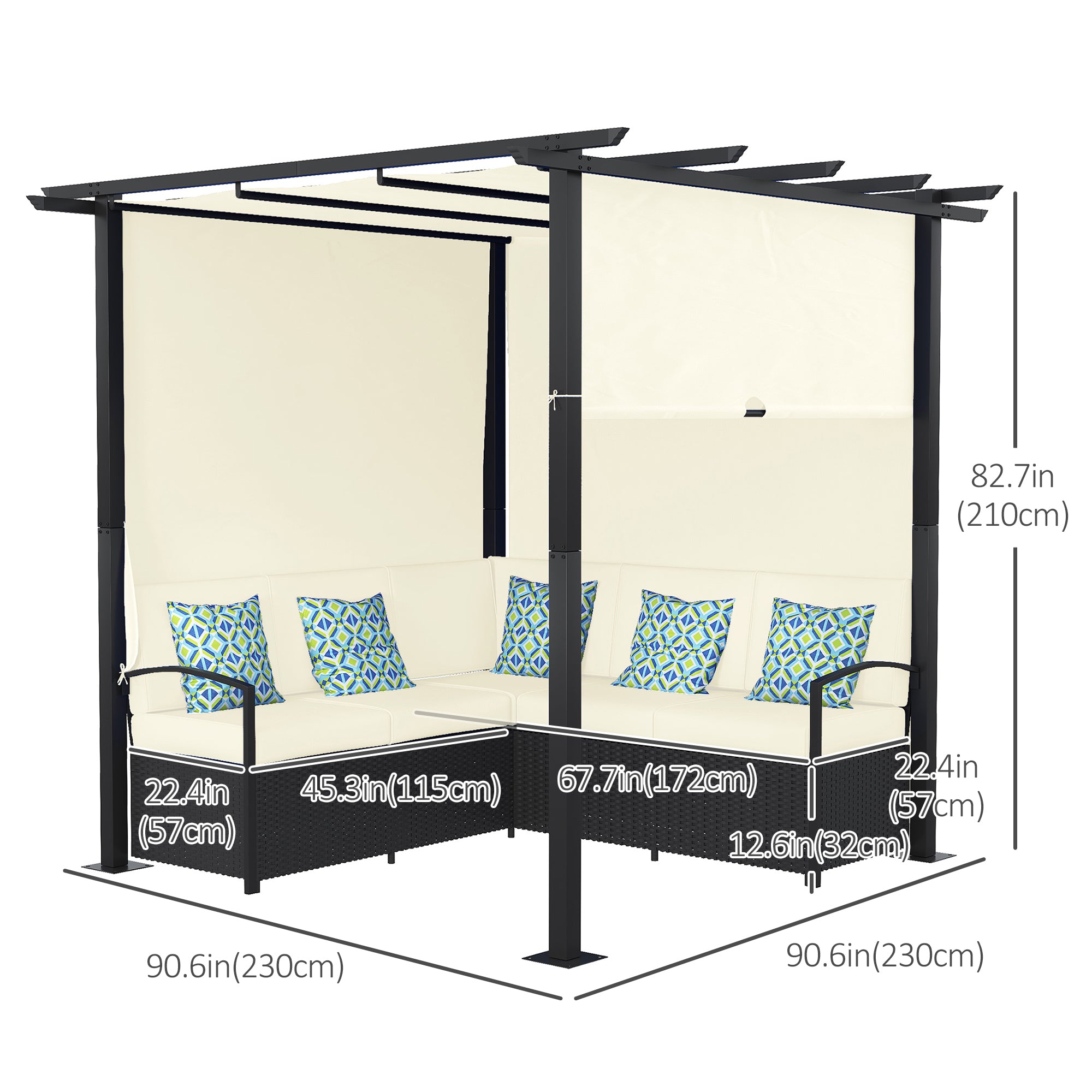 Outsunny Outdoor Rattan Wicker Patio Furniture Sofa Set with Retractable Canopy Pergola for Deck, Pool, Garden, Beige