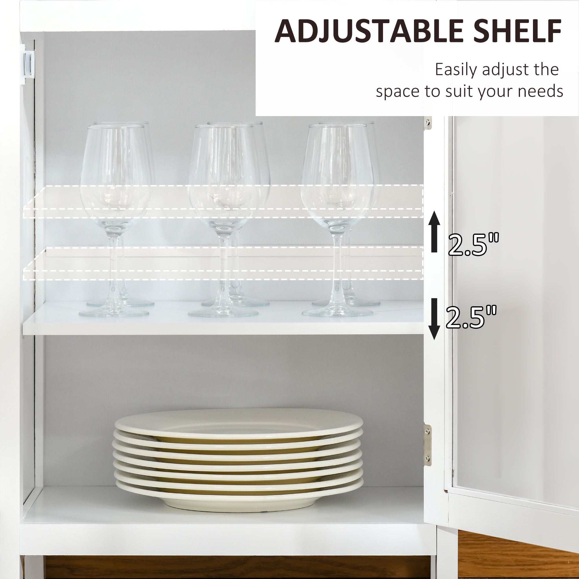 HOMCOM Wine Cabinet with 4 Bottle Wine Rack, Open Shelf, Acrylic Door Cabinet with Adjustable Shelf for Home Bar, White