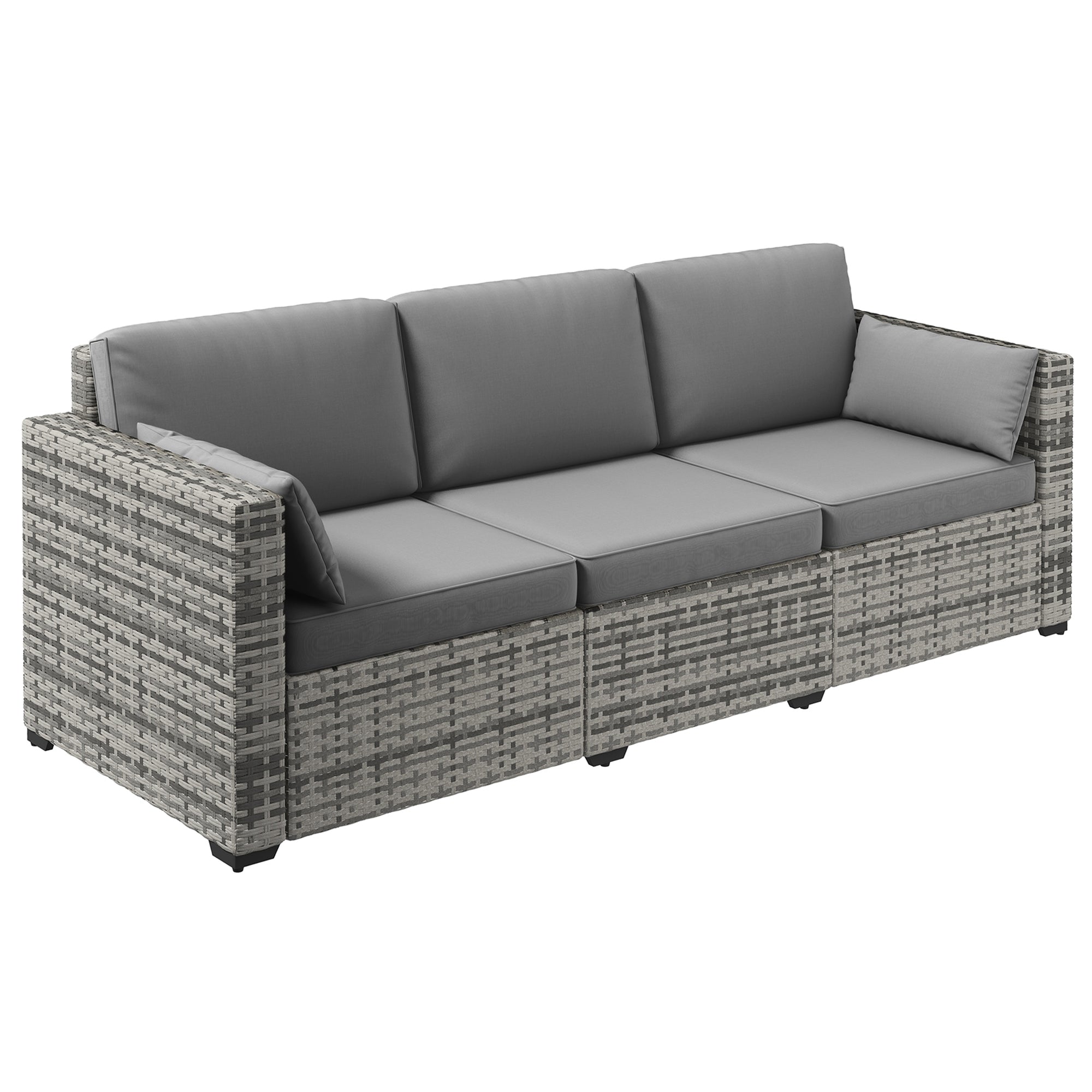 Outsunny 3-Seater Outdoor Sofa with Cushions, PE Rattan Conversation Patio Couch with Pillows for Garden, Poolside, Grey