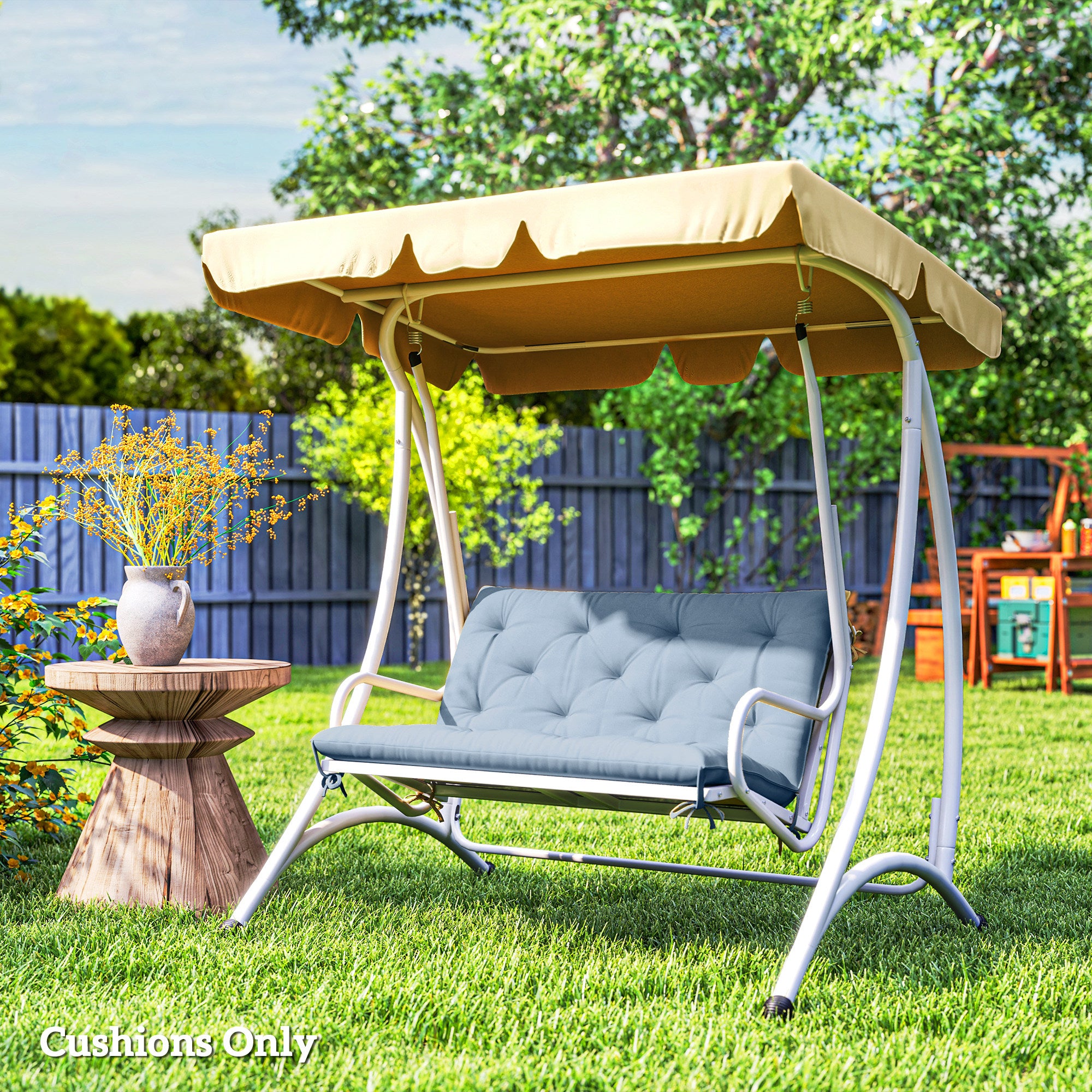 Outsunny Garden Bench Cushion with Backrest, Non-Slip 2 Seater Thick Pad with Ties, Blue