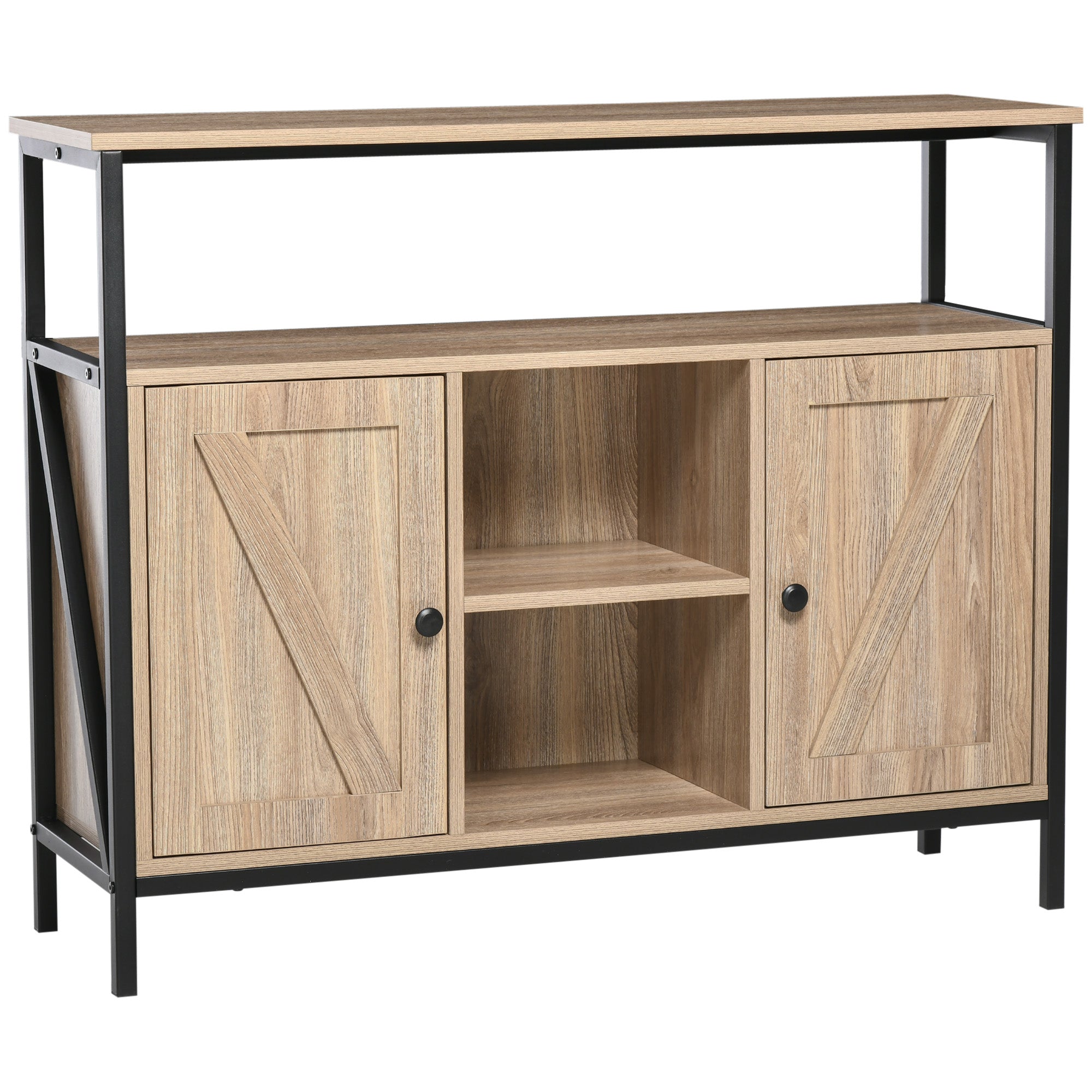 HOMCOM Farmhouse Buffet Cabinet, Kitchen Sideboard, Coffee Bar Table with Adjustable Shelves for Dining Room, Natural