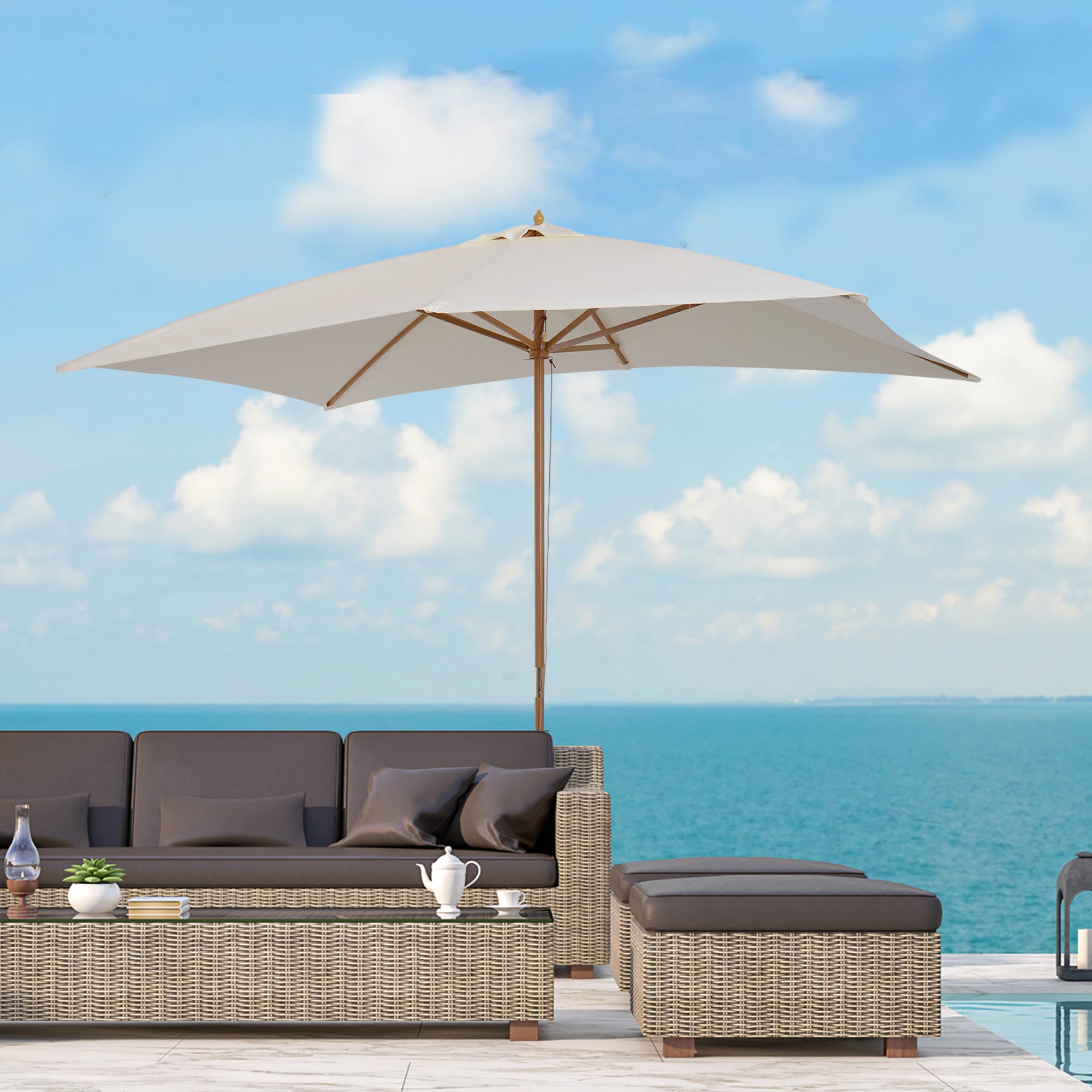 Outsunny Patio Umbrella Market Patio Sun Umbrella Rectangle Cream White
