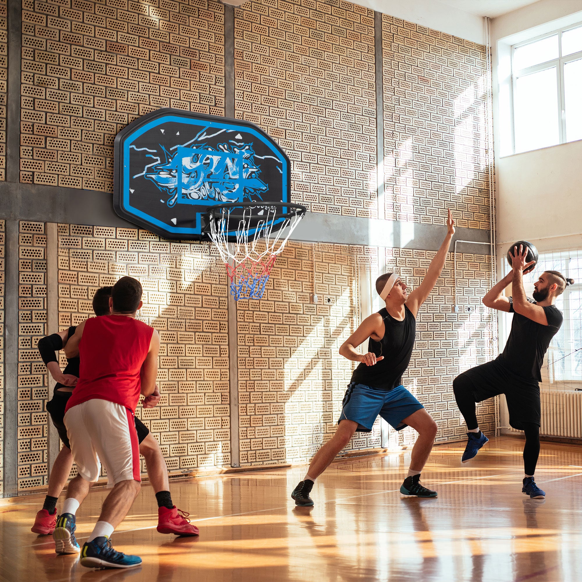 Soozier Wall Mounted Basketball Hoop, 43" x 28" Backboard, Mini Basketball Hoop, Over the Door Basketball Hoop with for Kids and Adults, Outdoors and Indoors Use