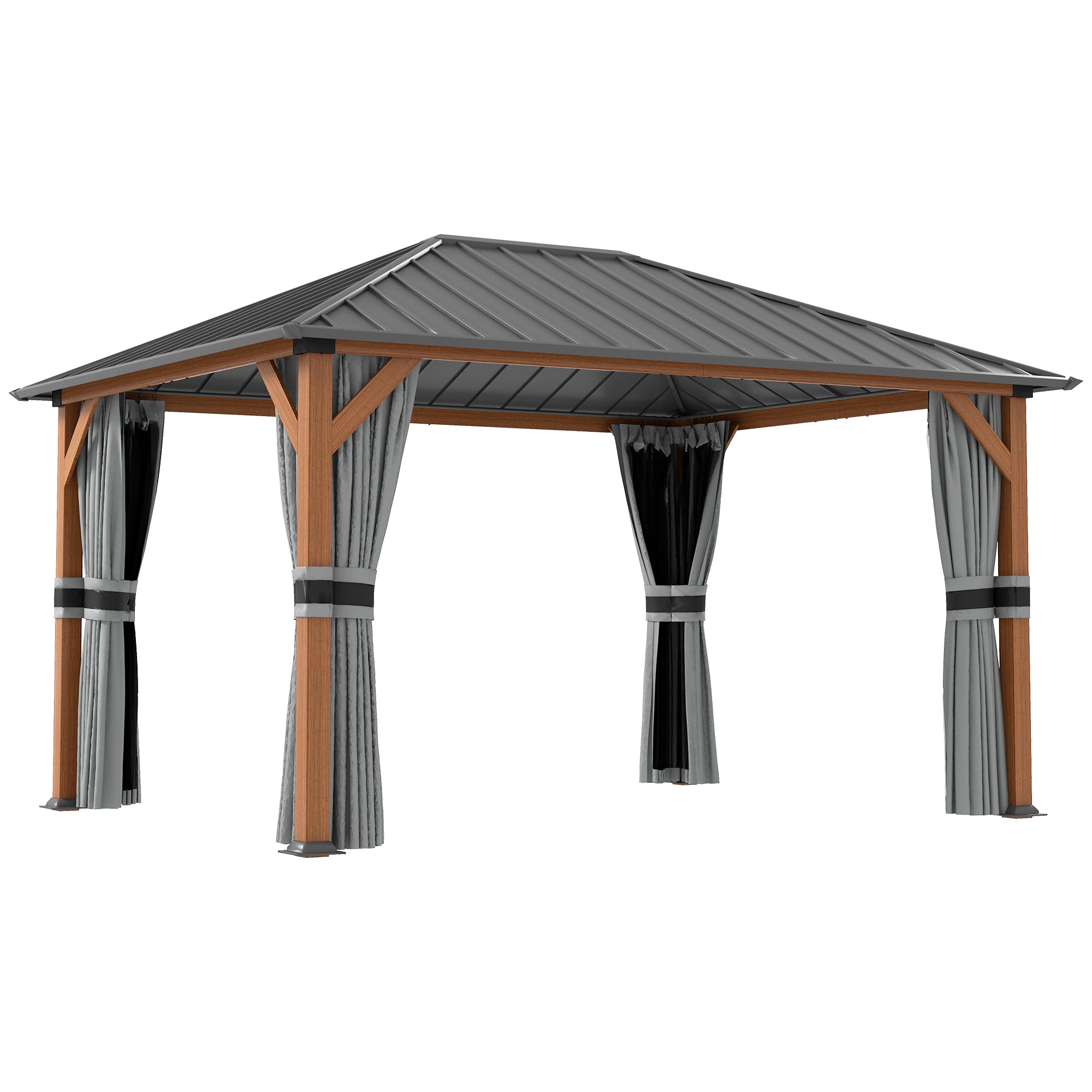 Outsunny 13' x 10' Hardtop Gazebo with Netting Sidewalls and Curtains, Galvanized Steel Outdoor Gazebo Canopy for Garden