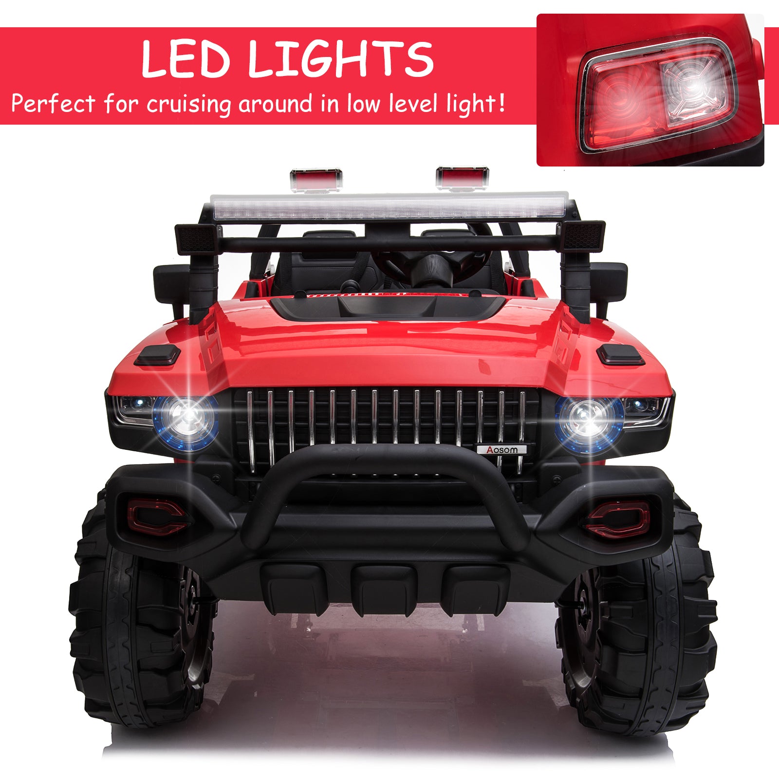 Aosom 2-Seater Kids Ride On Police Car, 12V 7AH Remote Control Police Truck Electric Car for Toddlers with LED Lights, Big Off-road Wheels, 4 Shock Absorbers, MP3, Storage, Red