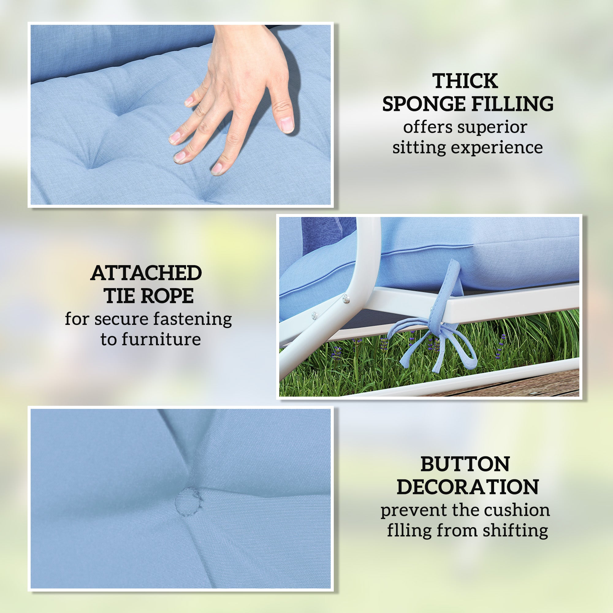 Outsunny 2 Seater Garden Bench Cushion, Thick Outdoor Non-Slip 2 Seater Soft Pad With Backrest for Garden Patio, 47" x 43" x 5", Light Blue