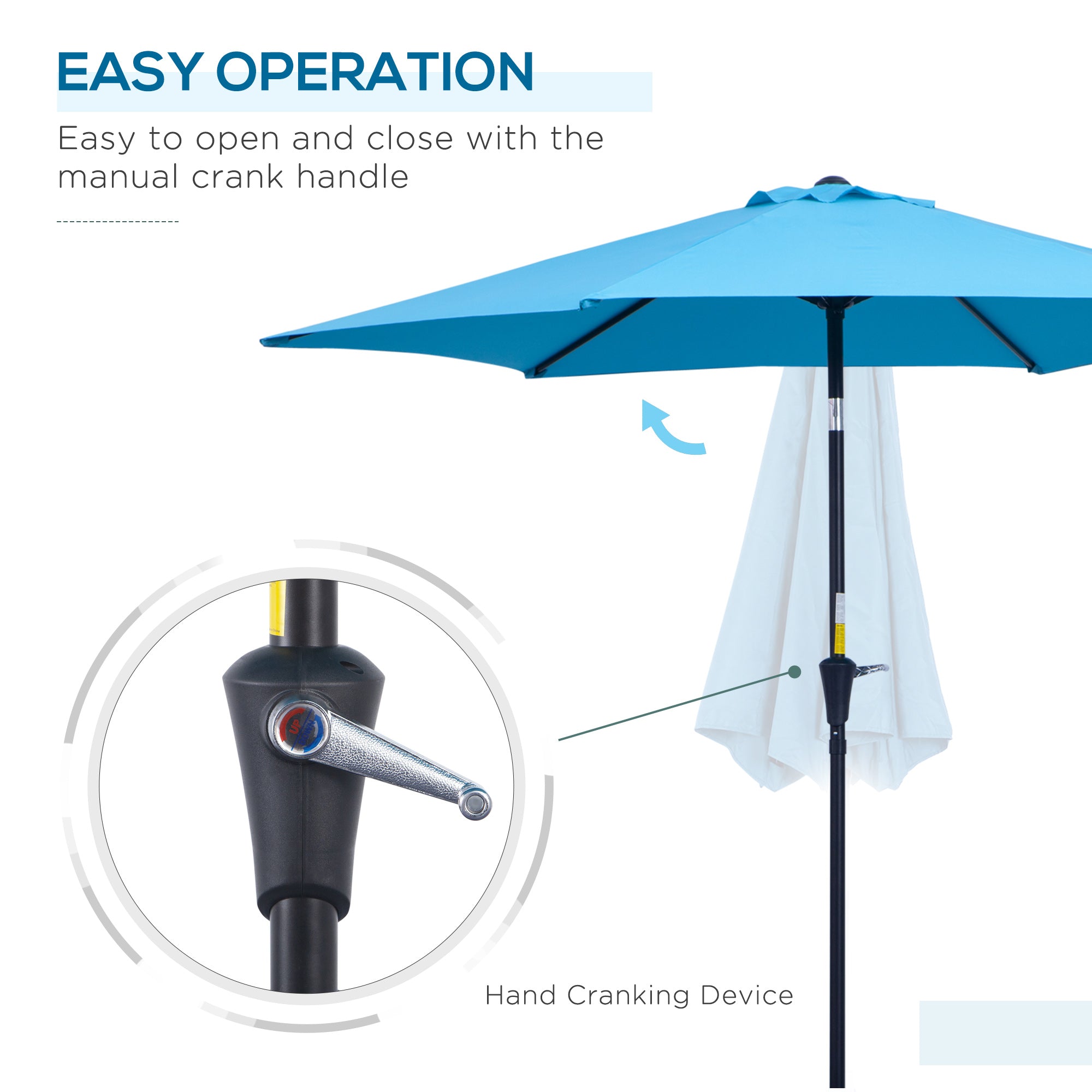 Outsunny 8.5' Round Aluminum Patio Umbrella Garden Parasol Market Sunshade Tilt Canopy w/ 6 Ribs, Crank Handle, Blue