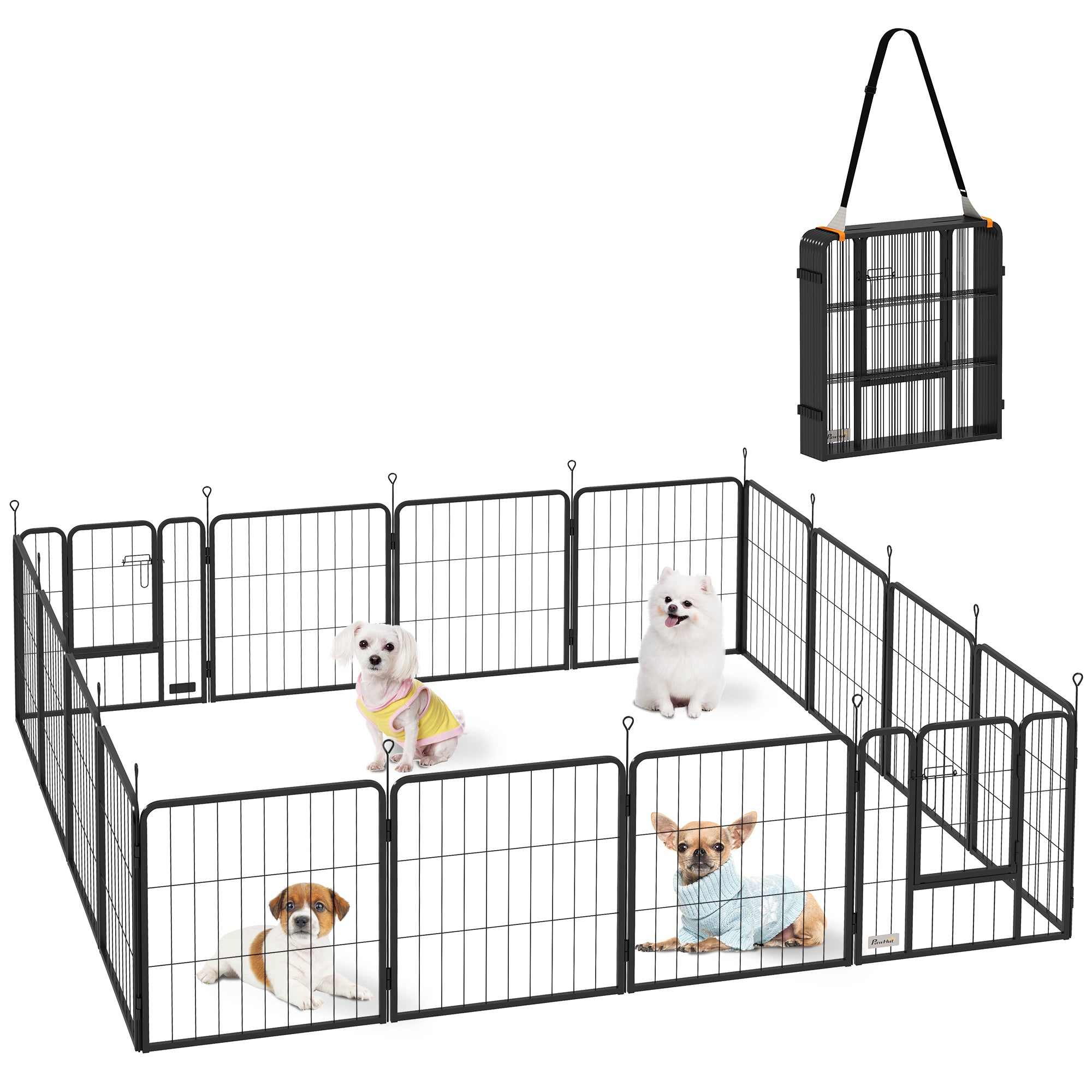 PawHut 16 Panels Dog Playpen with Straps, Portable & DIY, for Small Dogs, for Yard, RV, Camping, Garden, 24" Height