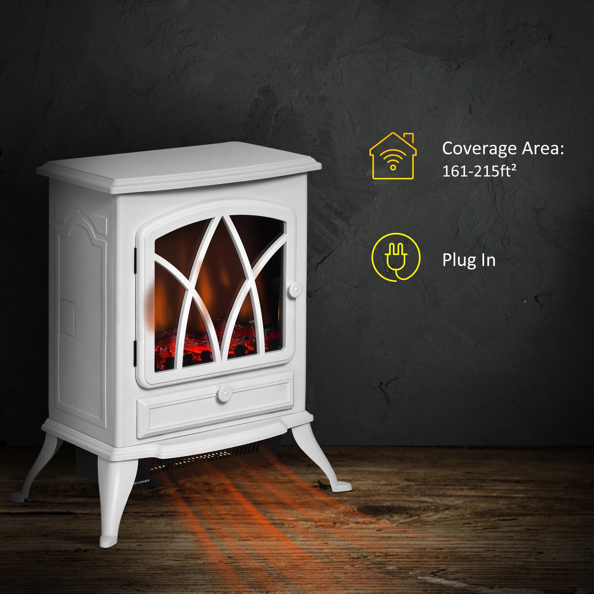 HOMCOM Free Stand Electric Fireplace Stove Heater with Adjustable LED Flame Effect and Front Door, 750W/1500W, White