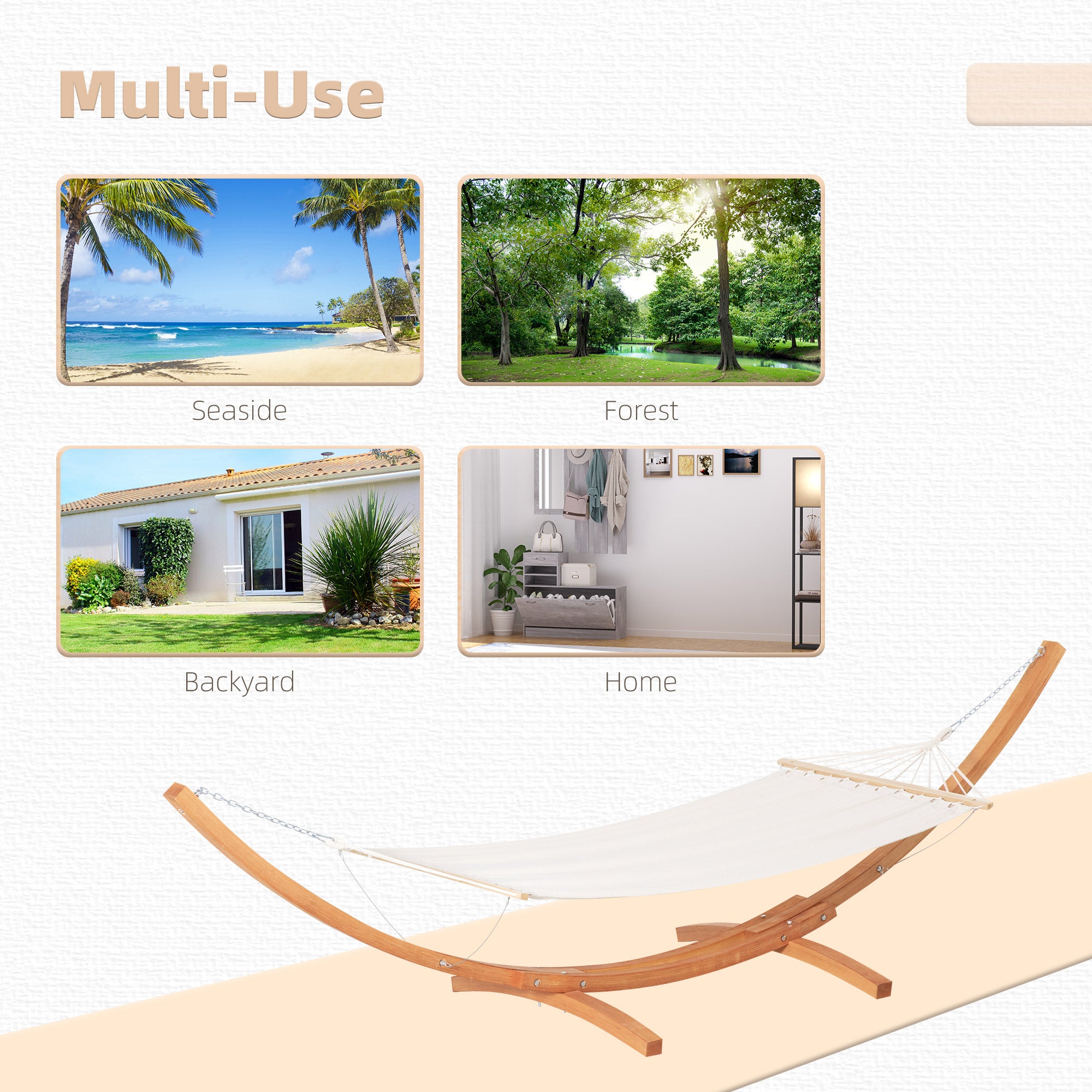 Outsunny 13' Patio Hammock with Stand, Outdoor Arch Wooden Hammock Bed, Camping Hammock with Straps and Hooks, White