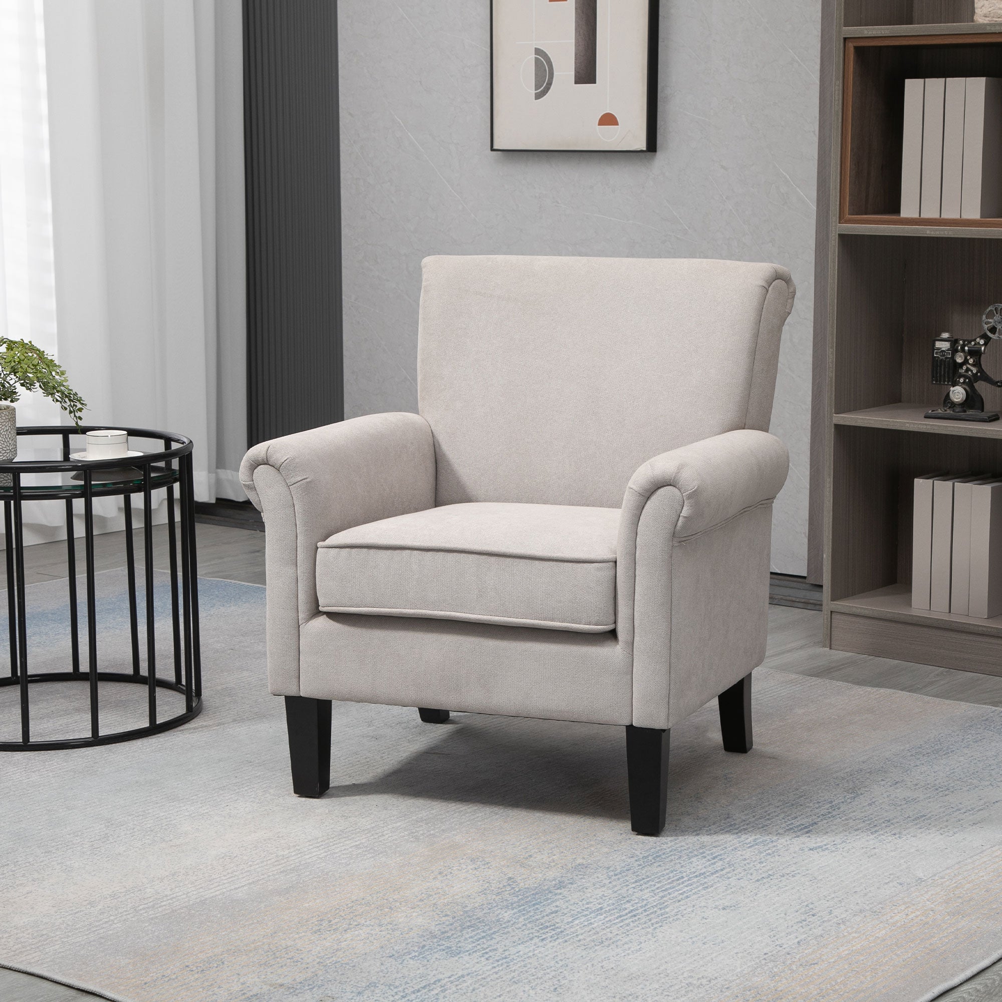 HOMCOM Upholstered Accent Chair, Single Armchair with Soft Velvet Touch Fabric, Rolled Armrest, Grey