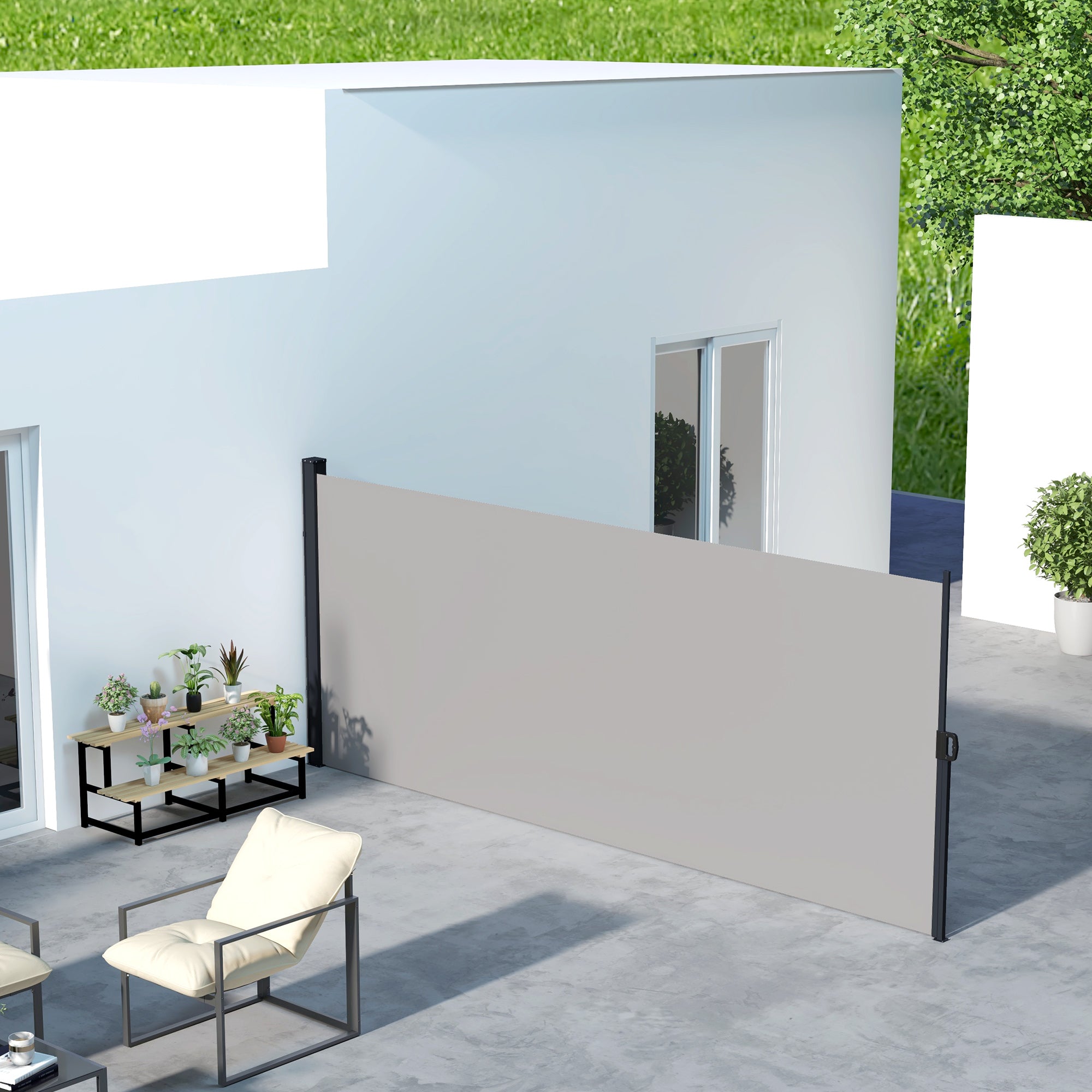 Outsunny 13' x 6' Retractable Side Awning, Outdoor Privacy Screen for Garden, Hot Tub, Balcony, Terrace, Pool, Light Grey