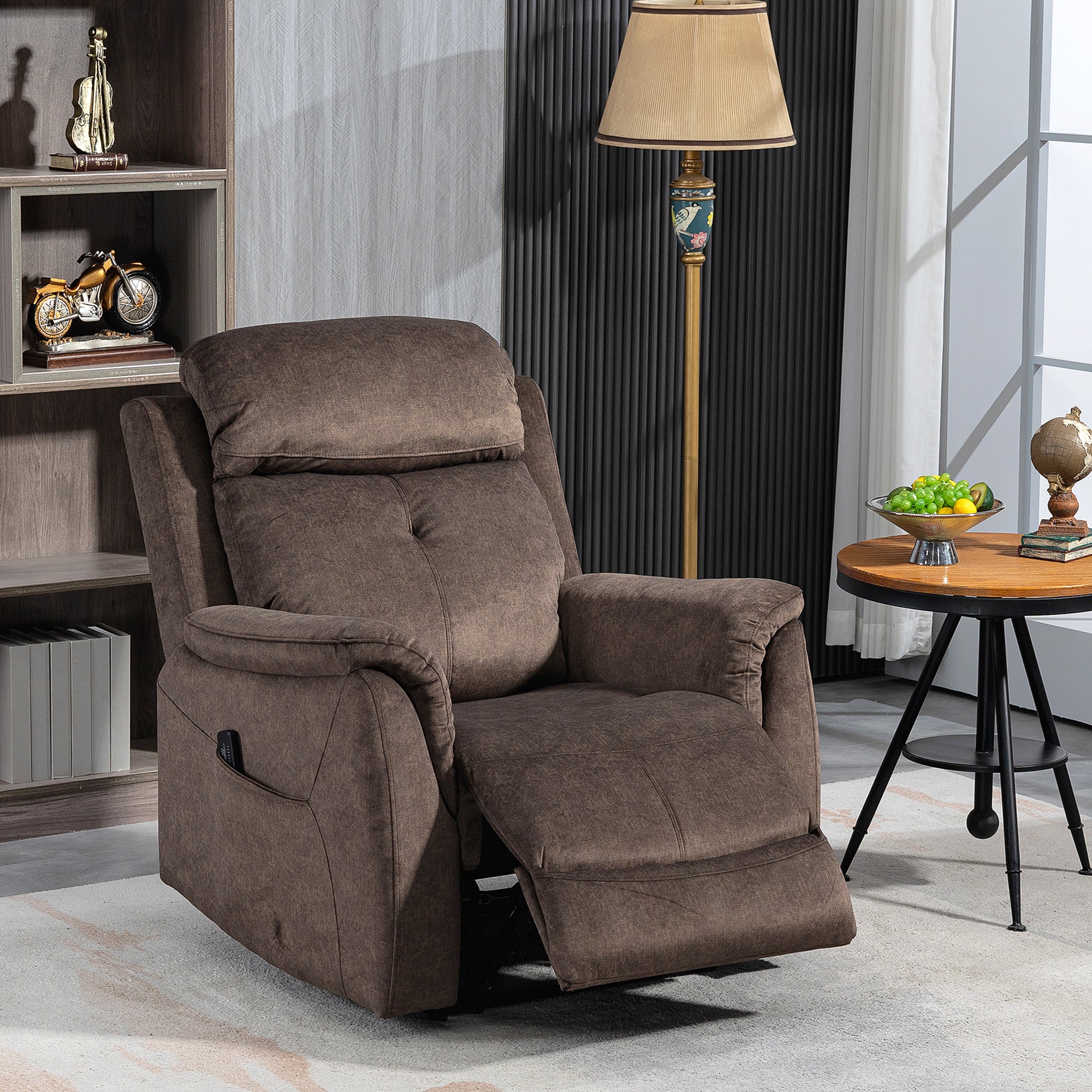 HOMCOM Manual Recliner Chair with Vibration Massage, Reclining Chair for Living Room with Side Pockets, Brown