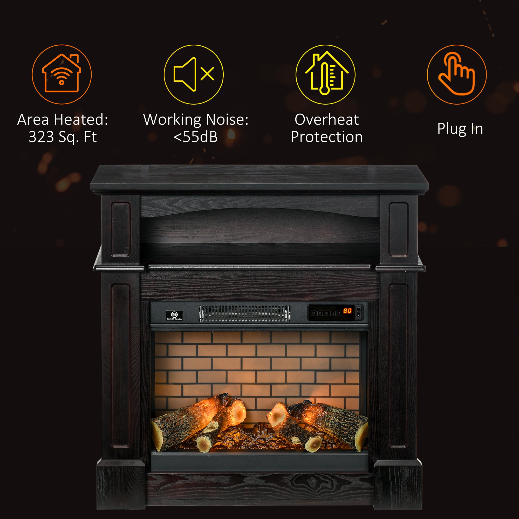 HOMCOM Electric Fireplace with Mantel, Freestanding Heater Corner Firebox with Remote Control, 700W/1400W, Brown