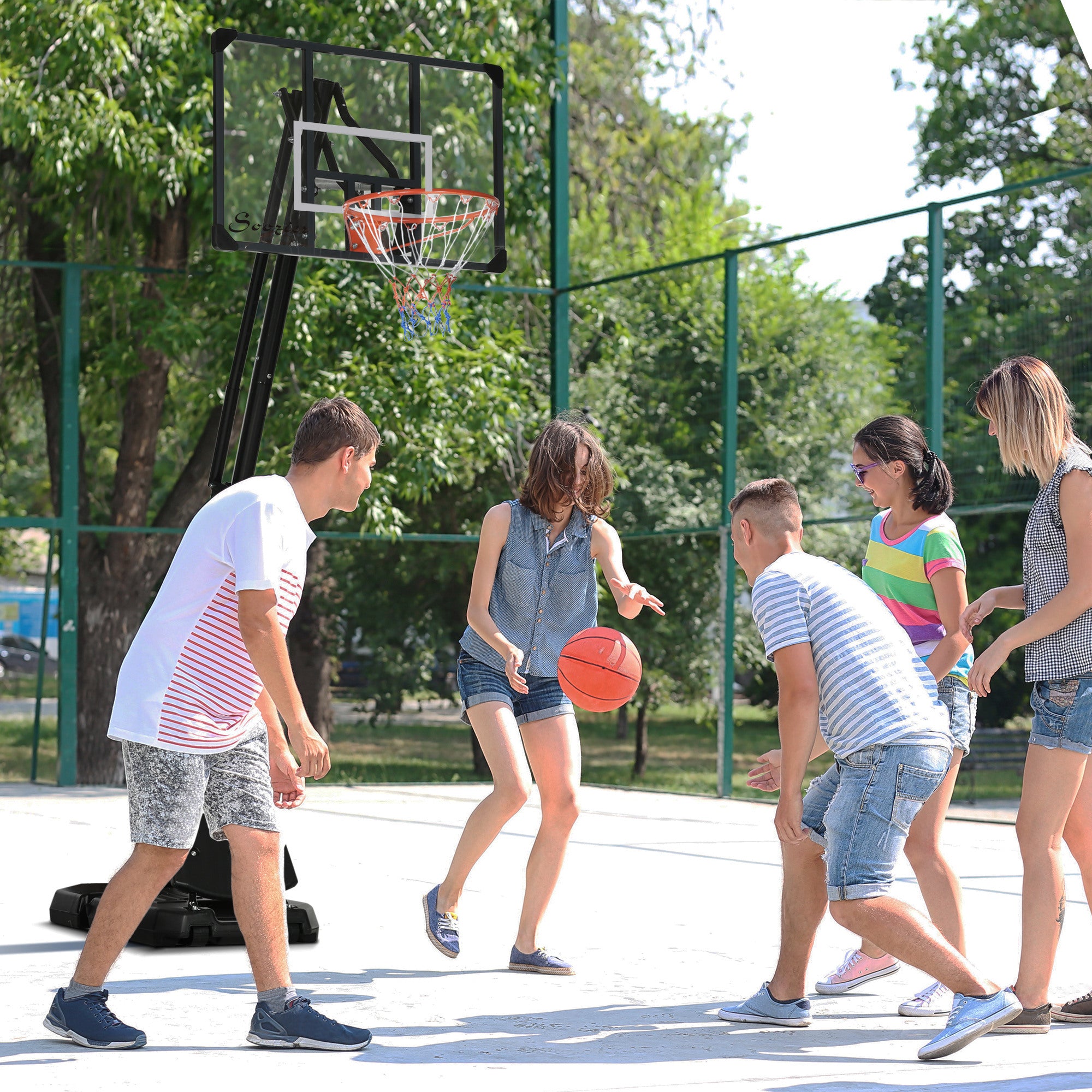 Soozier Outdoor Portable Basketball Hoop and Stand with Backboard Weighted Base Wheels, 115.4"-137.8" Height Adjustable