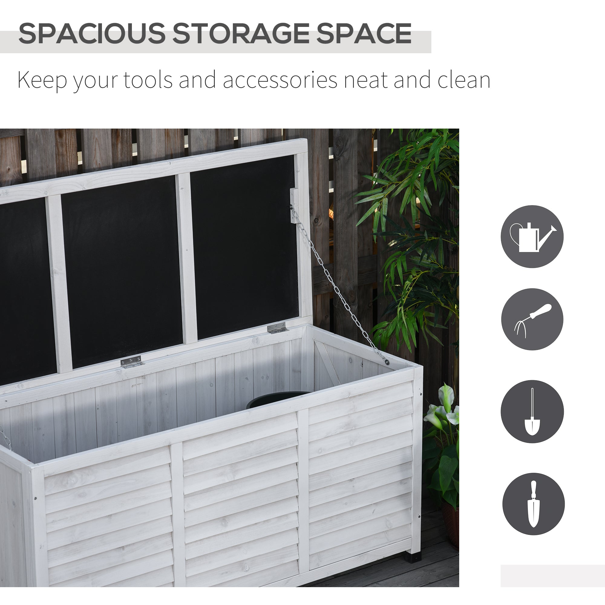 Outsunny 75 Gallon Wooden Storage Box patio Deck Box Bench, Garden Backyard Outdoor Storage Container with Aerating Gap & Weather-Fighting Finish, White