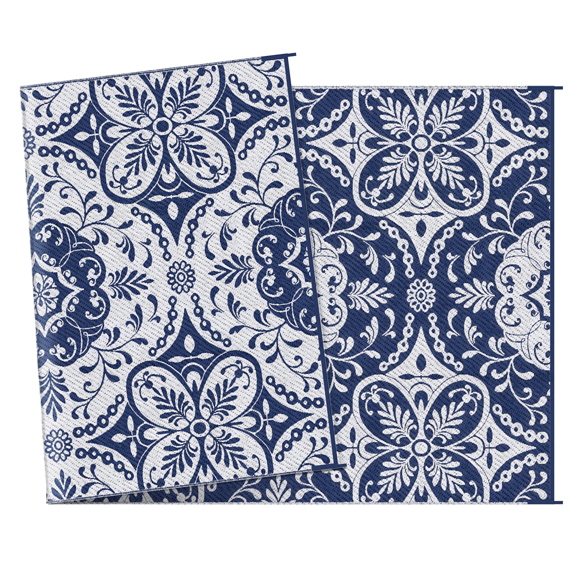 Outsunny Portable Outdoor Rug with Carry Bag, 9' x 18' Reversible Mat, Waterproof Plastic Straw RV Rug for Backyard, Deck, Picnic, Beach, Camping, Blue & White Flower