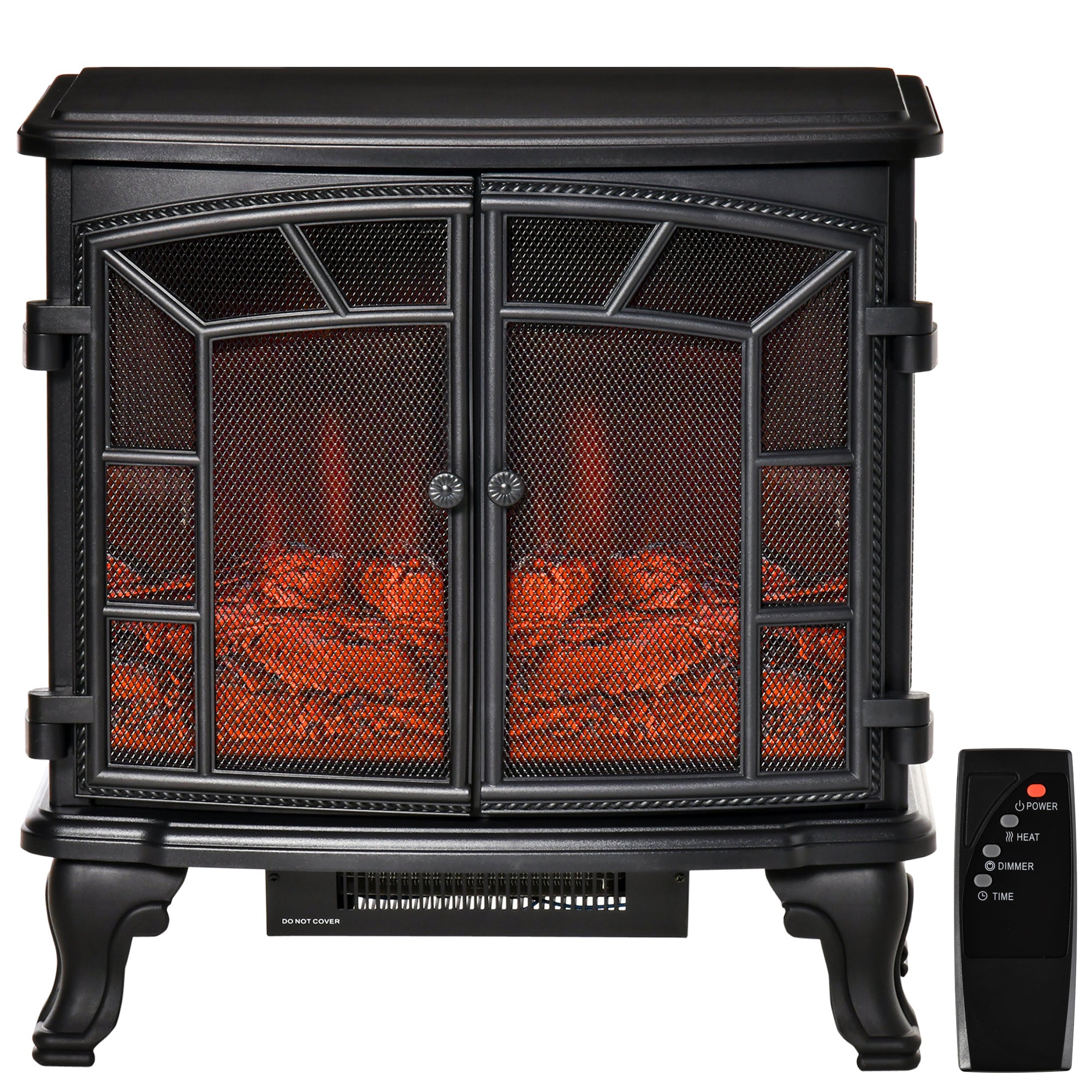 HOMCOM Electric Fireplace Heater, Freestanding Fireplace Stove with Realistic Flame Effect, Timer, Overheating Protection, 750W/1500W, Black