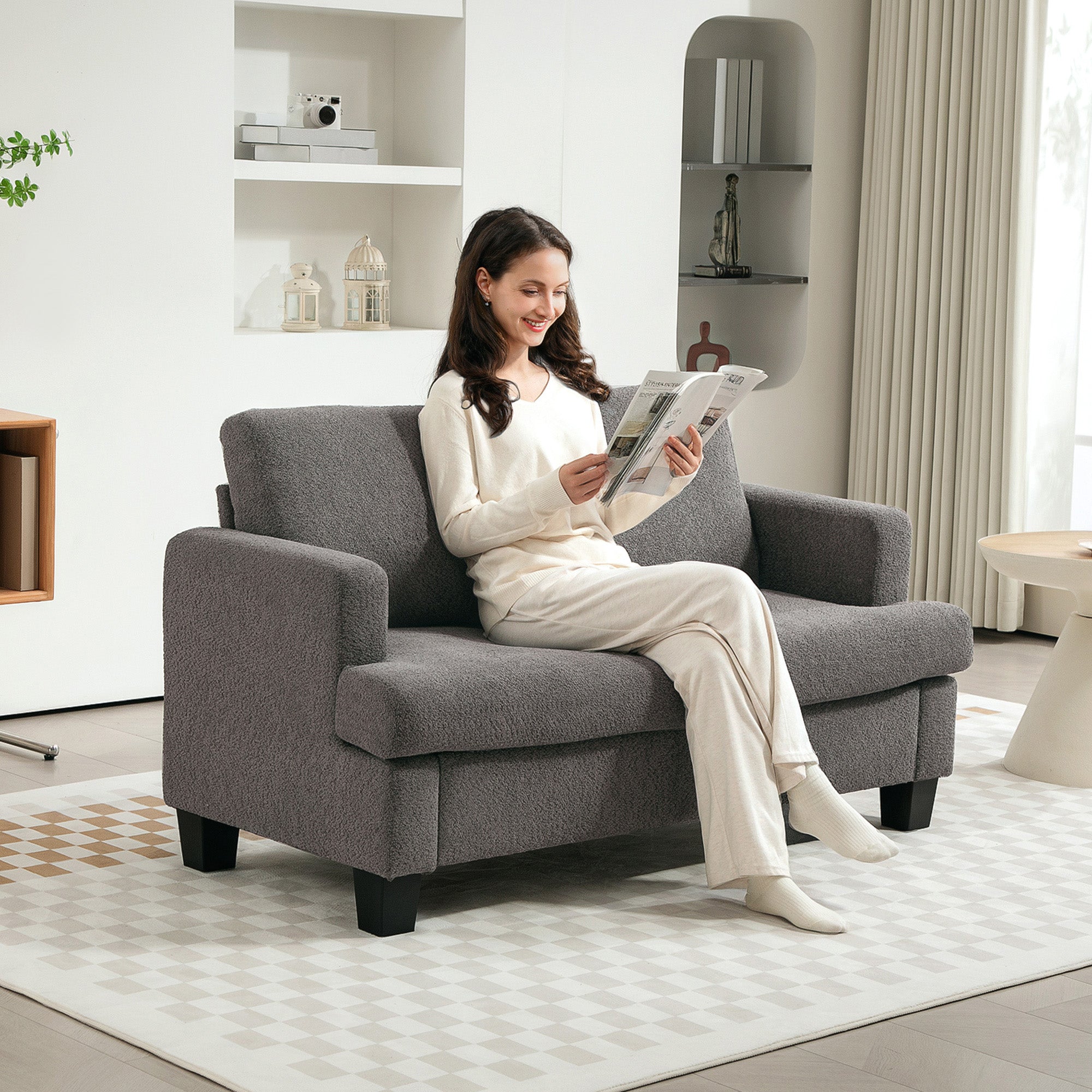 HOMCOM 54.3" Loveseat Sofa, 2 Seater Sofa with Removable Cushions, Small Couch with Solid Wood Frame for Living Room, Dark Grey