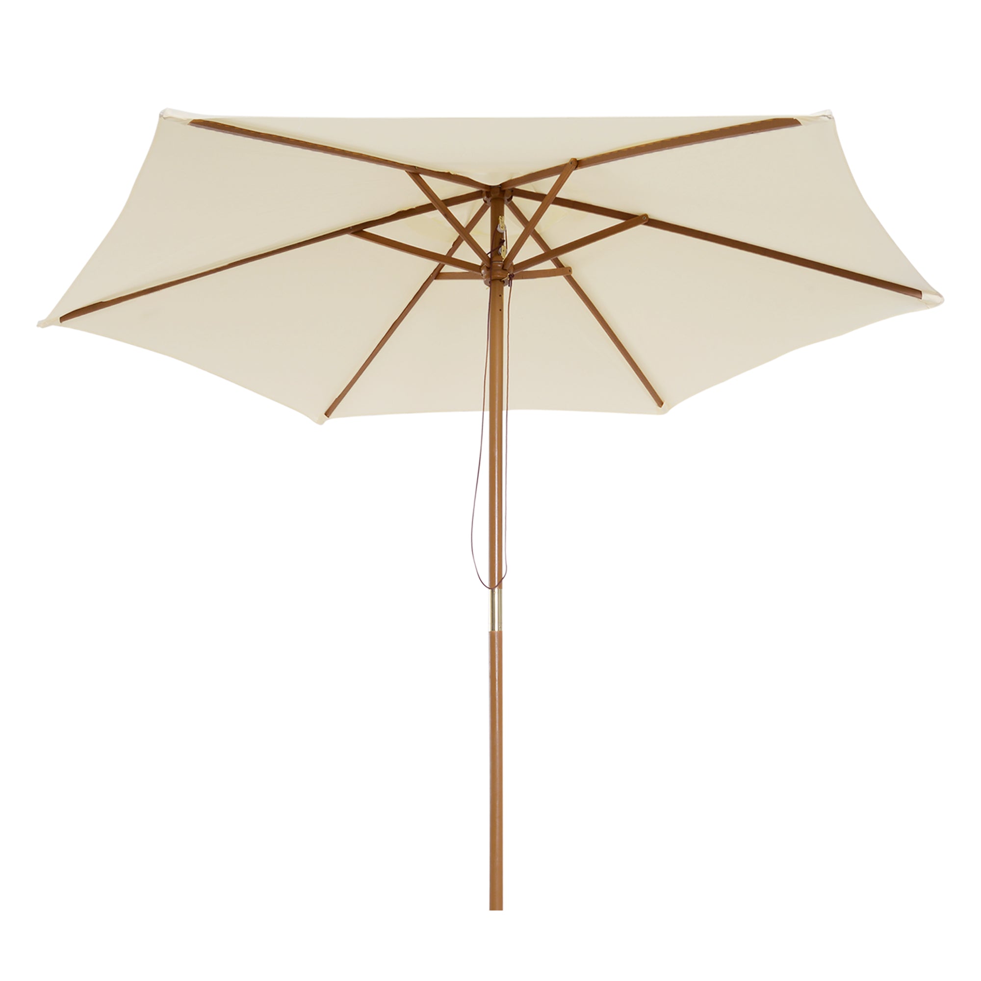 Outsunny 8FT Wood Market Umbrella Patio Umbrella Round Garden Parasol Canopy with Bamboo Ribs and Top Vent, Cream White