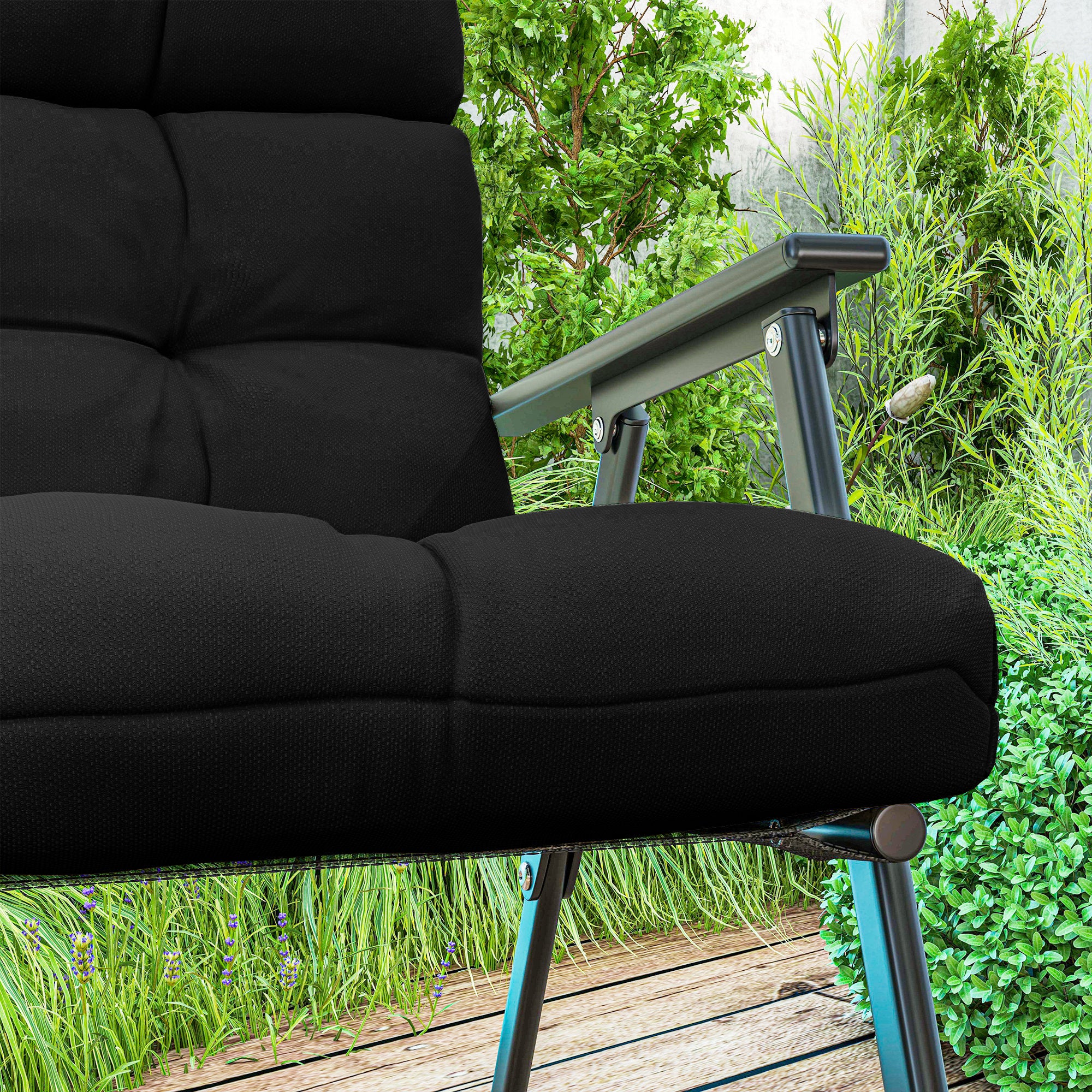 Outsunny 2-Piece Back Seat Cushion Replacement, Outdoor Patio Chair Cushions Set with Ties, Button Tufted, Black