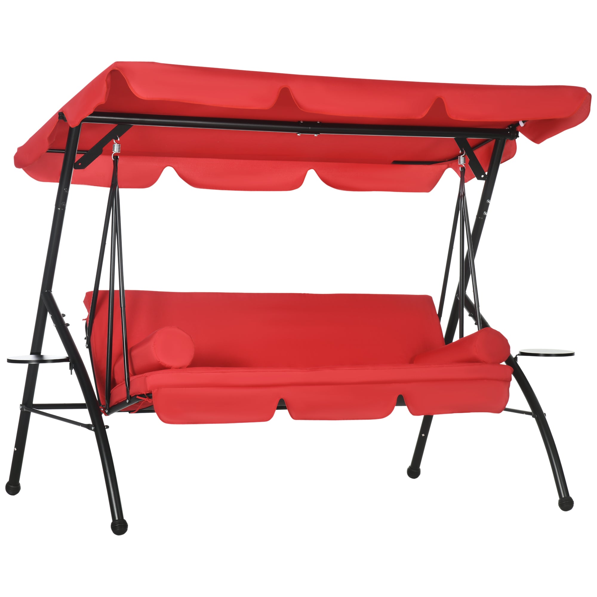 Outsunny 3-Seat Outdoor Patio Swing Chair, Converting Flat Bed, Canopy Swing Glider w/ Adjustable Shade, Removable Cushion and Pillows for Porch, Garden, Poolside, Backyard