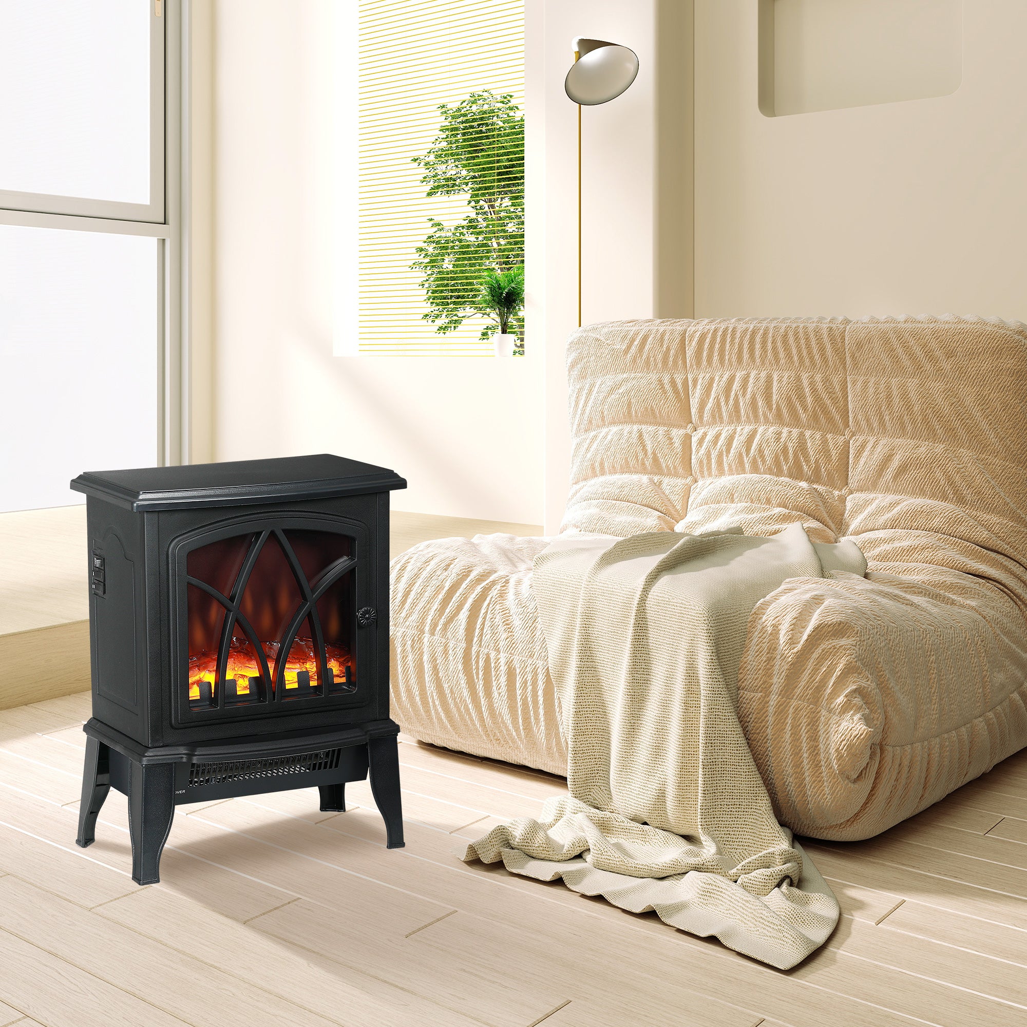 HOMCOM Electric Fireplace Heater, Freestanding Fireplace Stove with Realistic Flame and Overheat Protection, 750W/1500W, Black