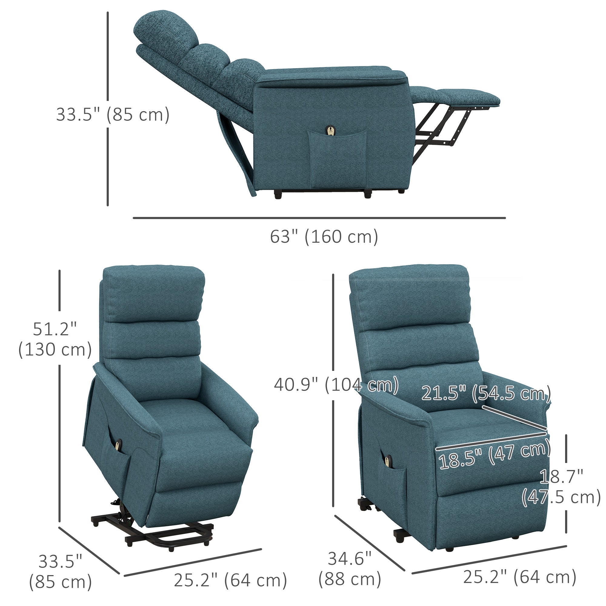 HOMCOM Lift Chair for Elderly, Power Chair Recliner with Remote Control, Side Pockets for Living Room, Blue