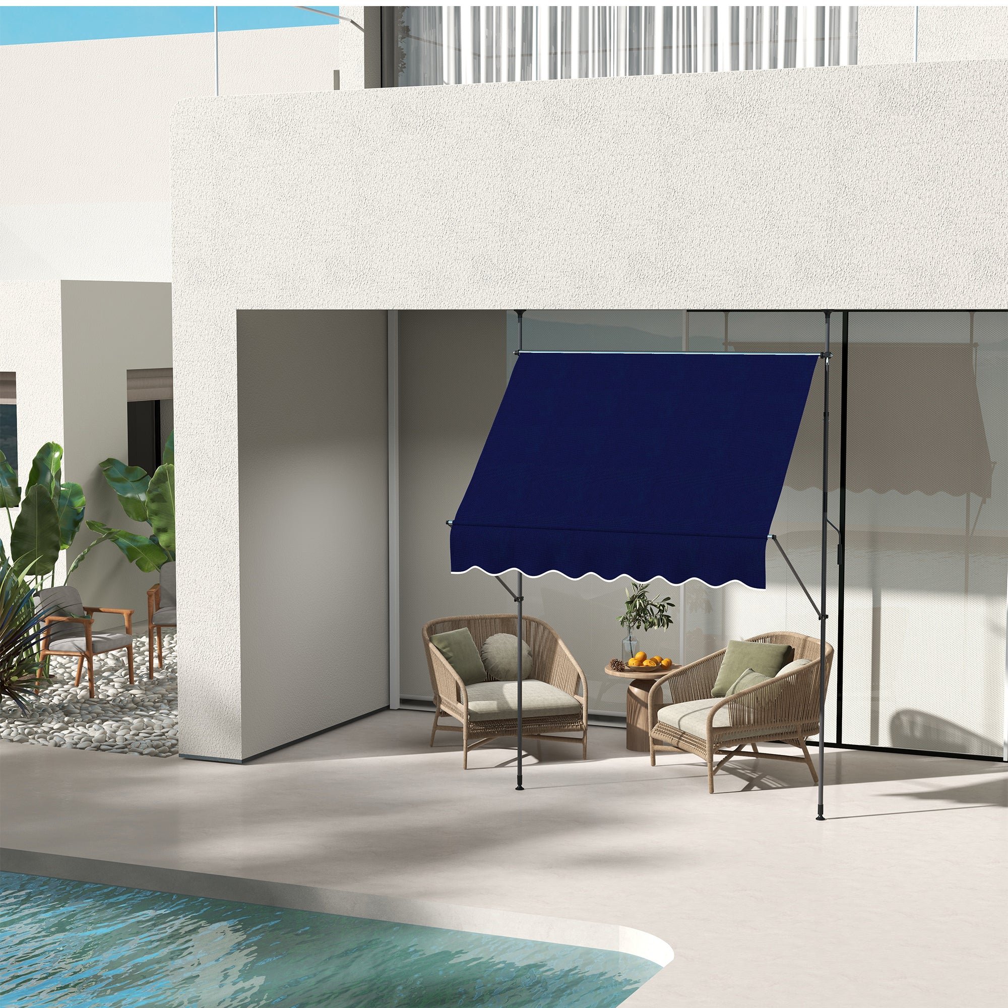 Outsunny 6.5' x 4' Manual Retractable Awning, Non-Screw Freestanding Patio Awning, UV Resistant, for Window or Door, Blue