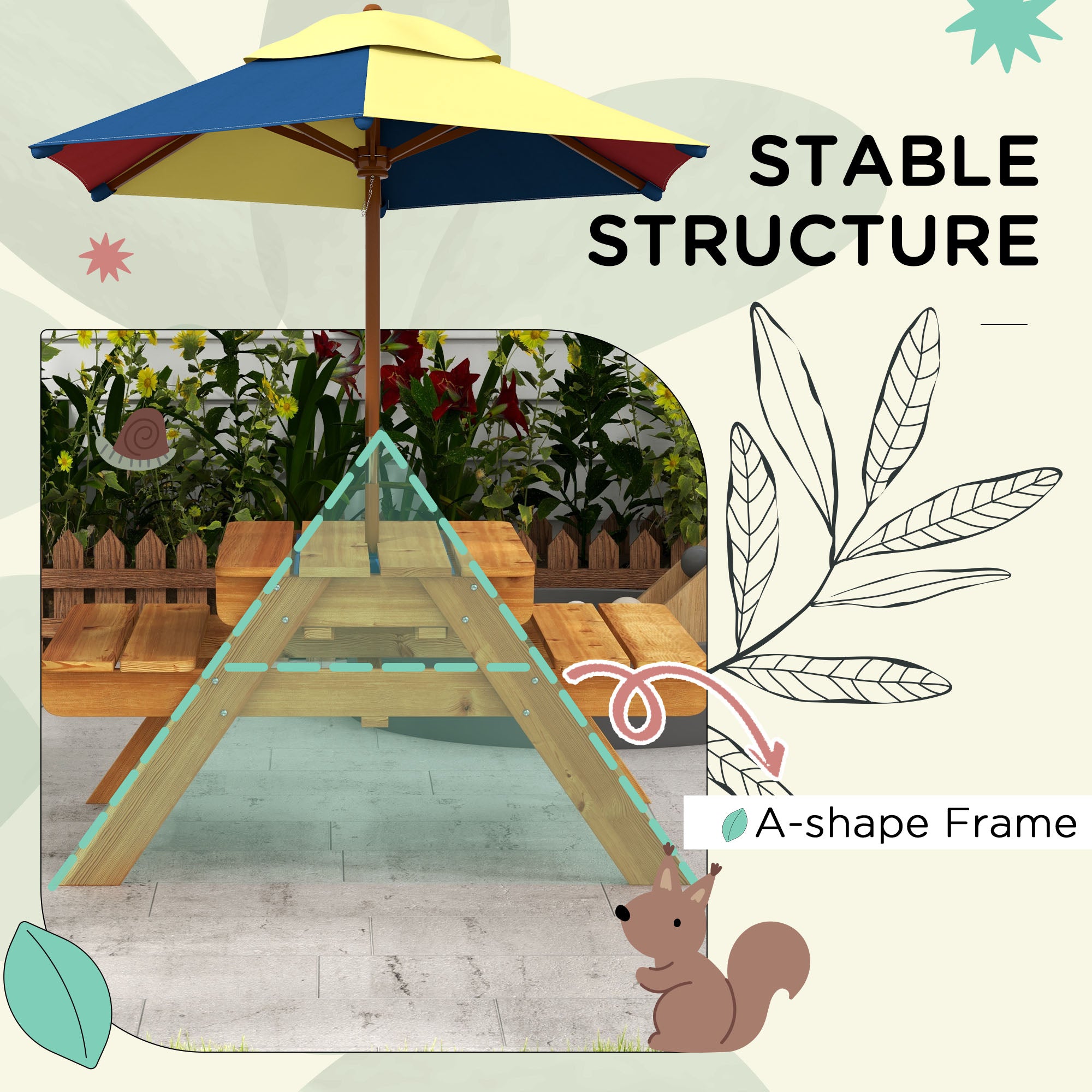Outsunny Toddler Water Table Kids Sand & Water Table with Removable Foldable Umbrella for Patio Lawn Garden, Aged 3-6 Years Old