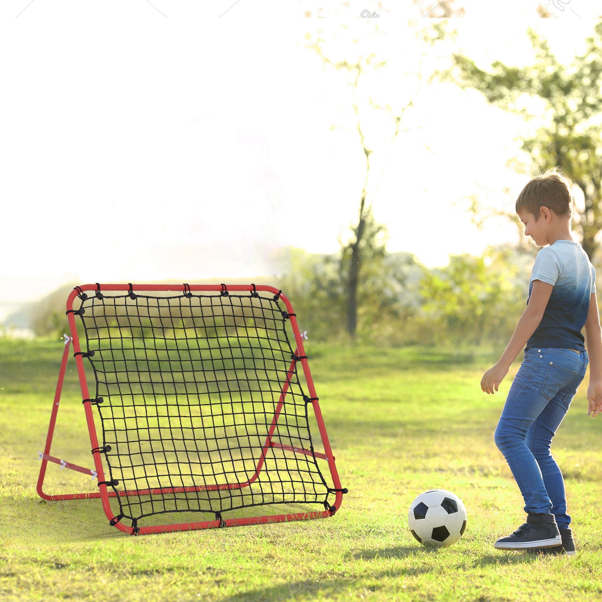 HOMCOM Volleyball Rebounder Net Football Training Aid Kickback Target Play Red