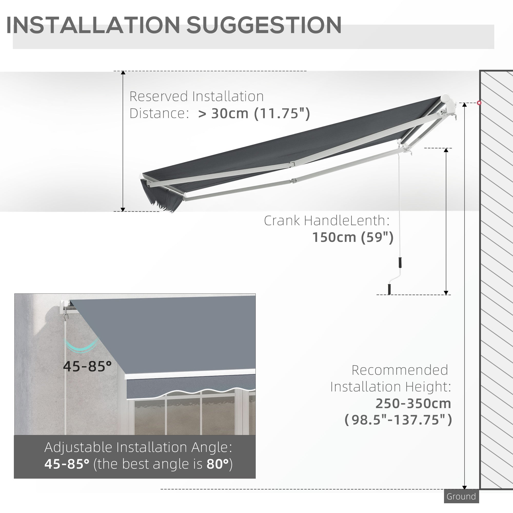 Outsunny 10' x 8' Manual Retractable Awning, Sunhade Shelter Canopy UV Protection for Window Door Patio Deck Yard, Dark Grey