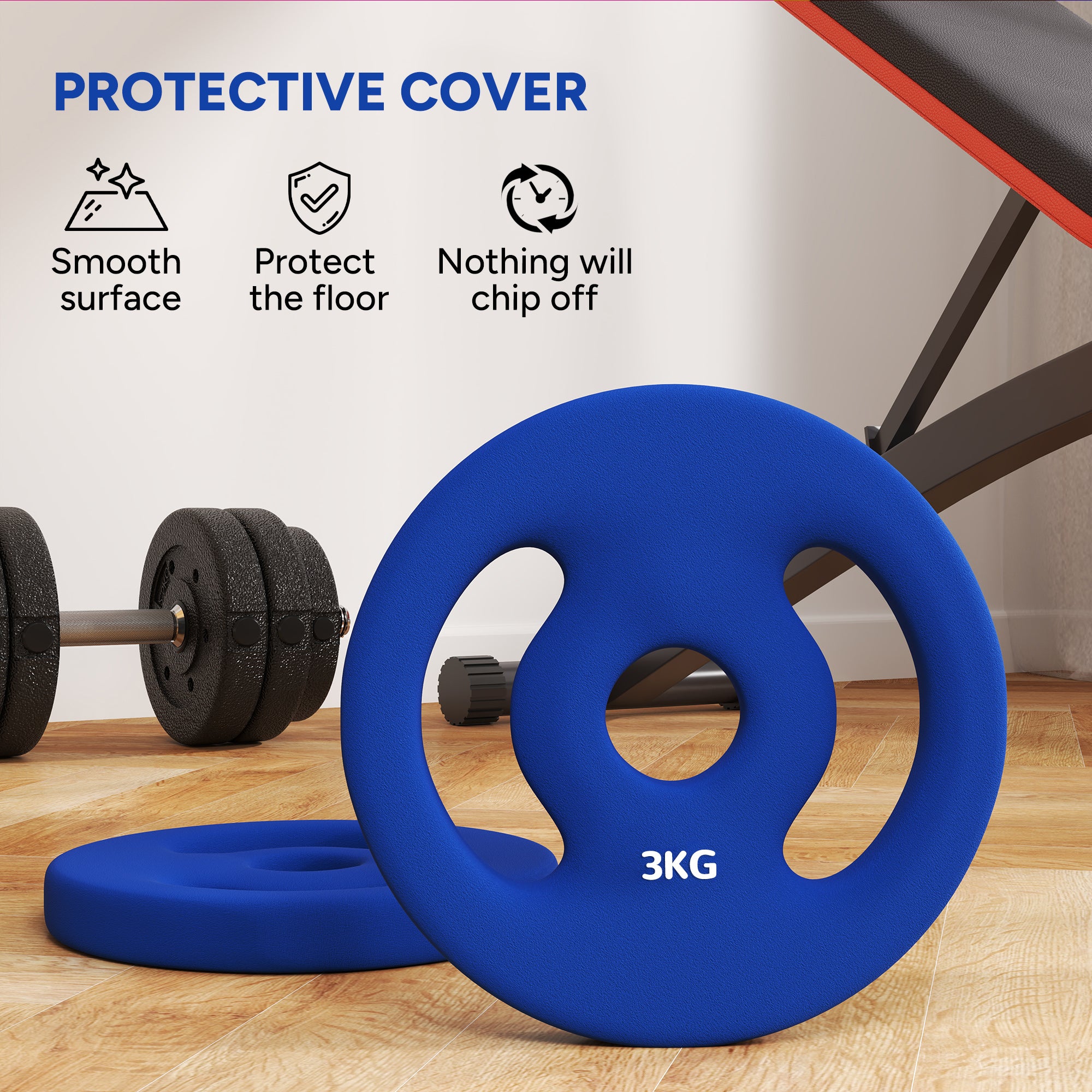 Soozier 2 x 6.6lbs Standard Weight Plates with Easy-Grip Handles, 1" Holes, for Home, Gym, Weight Lifting and Strength Training