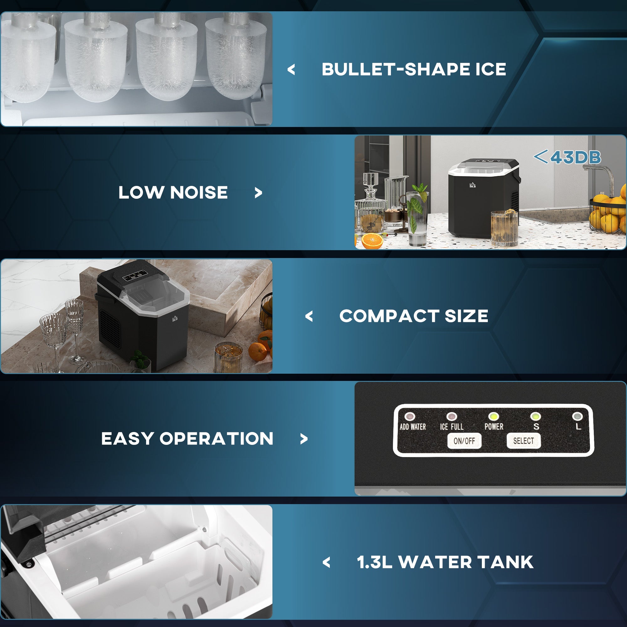 HOMCOM Portable Ice Maker, Self Cleaning Ice Machine with 9 Ice Cubes Ready in 6 Mins, 26lbs/24Hrs, 2 Sizes of Bullet Ice