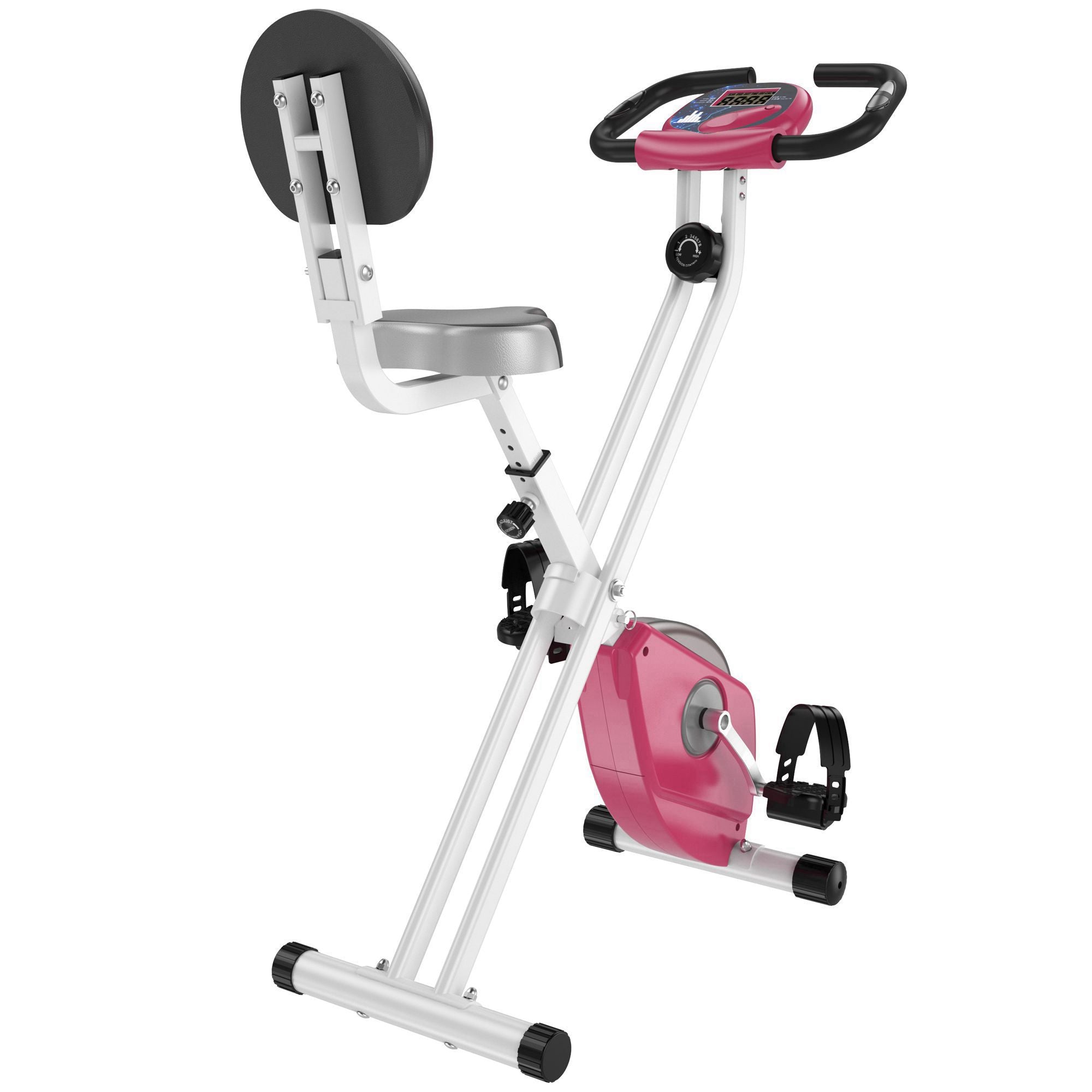Soozier Foldable Indoor Stationary Bike with 8 Levels of Magnetic Resistance, Exercise Bike for Cardio Workout, Pink
