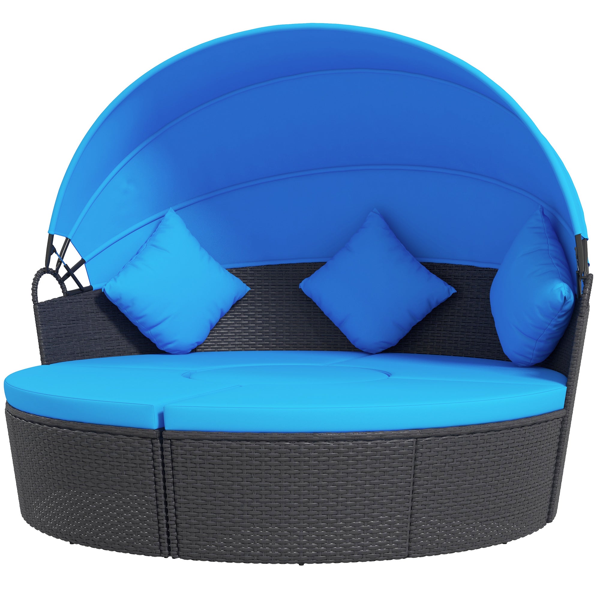 Outsunny 4-piece Round Sofa Bed, Outdoor Daybed with Retractable Canopy, PE Rattan Wicker Patio Lounge Chair