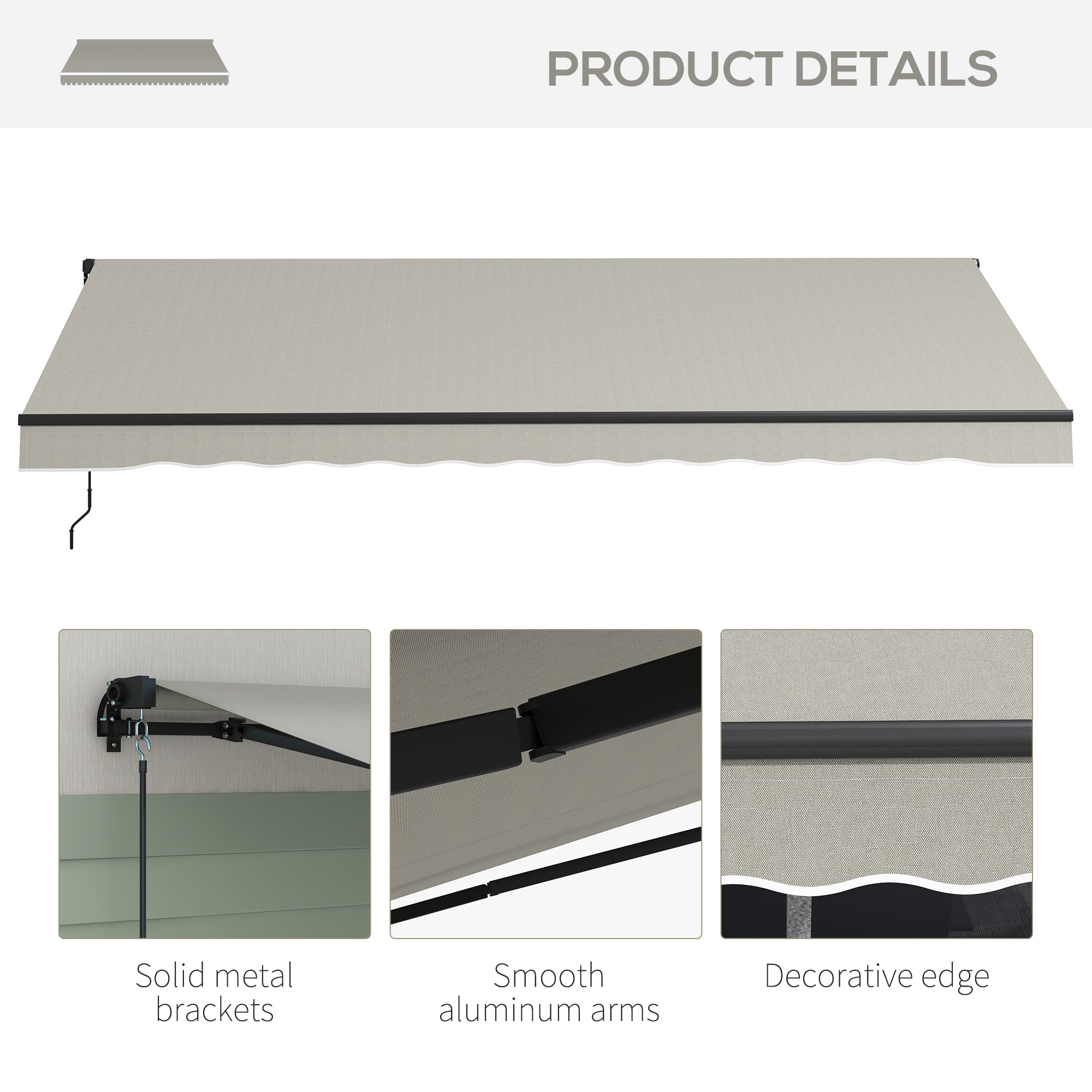 Outsunny 15' x 10' Retractable Awning, 280gsm UV Resistant Sunshade Shelter, for Deck, Balcony, Yard, Light Grey
