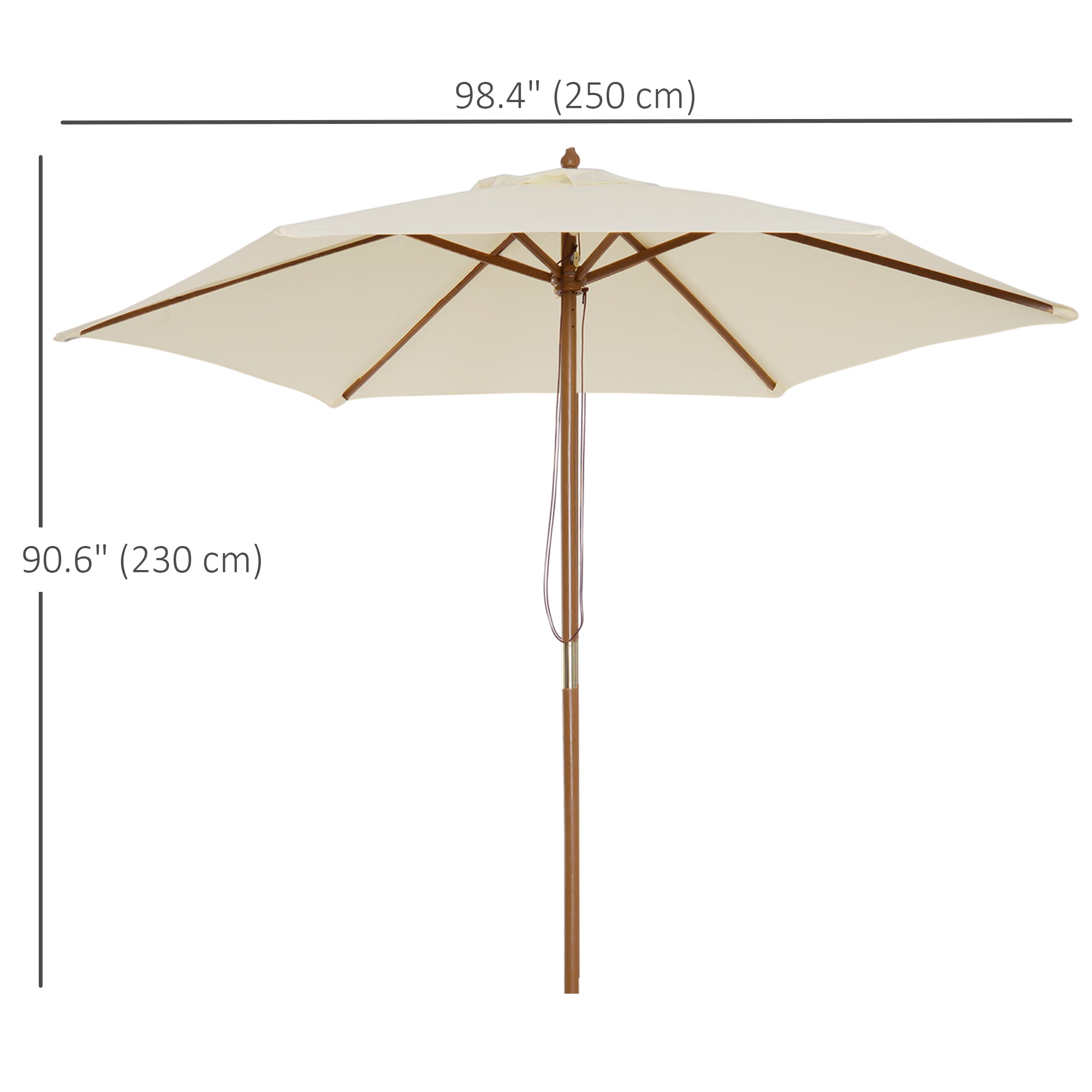 Outsunny 8FT Wood Market Umbrella Patio Umbrella Round Garden Parasol Canopy with Bamboo Ribs and Top Vent, Cream White
