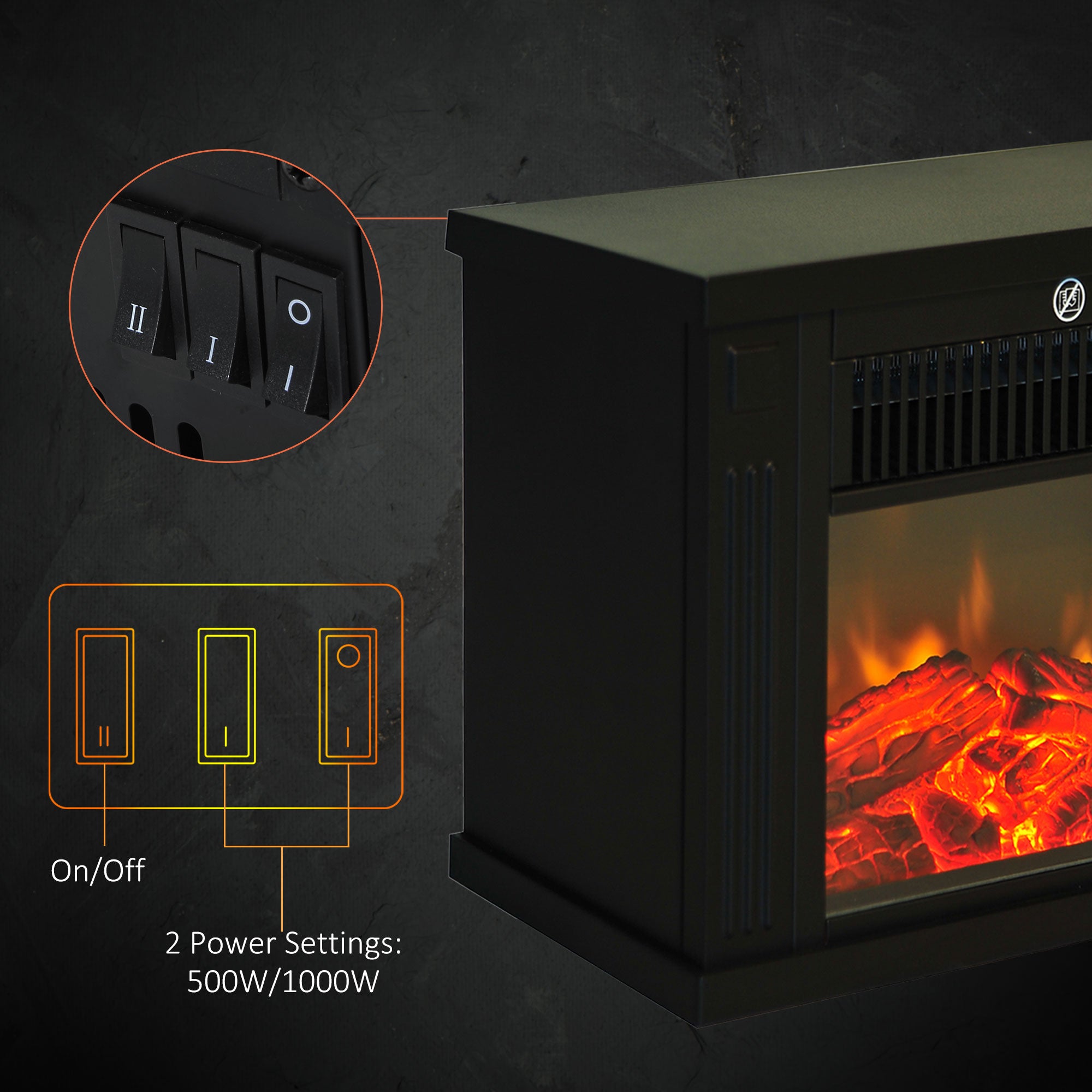 HOMCOM 14" 1000W Mini Standing Electric Fireplace Portable Heater with Overheating, Black