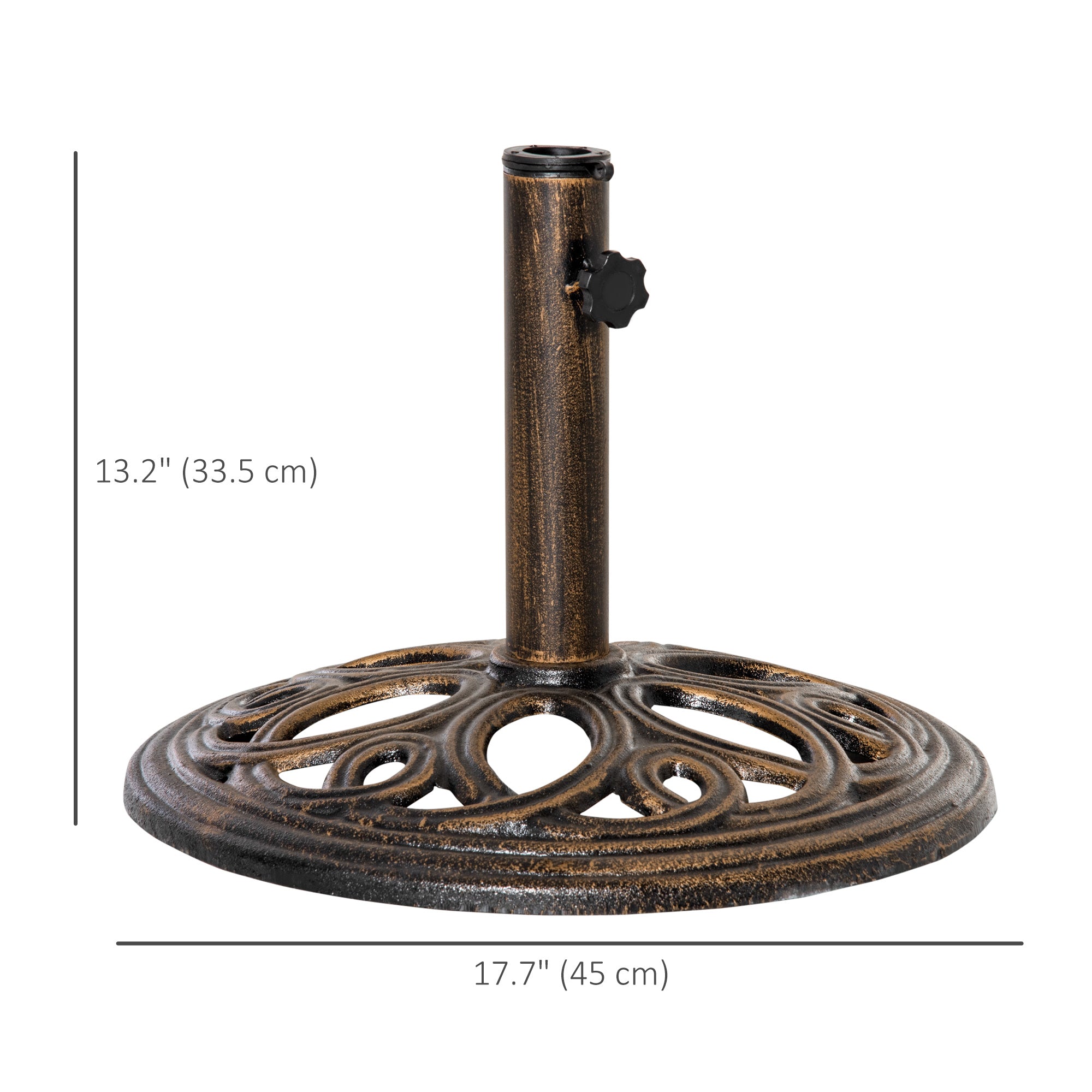 Outsunny Patio Umbrella Base Stand, Round Cast Iron Umbrella Holder for Outdoor, Patio, Garden,Deck and Beach, Fit Dia. 1.5", 2" Pole, Bronze